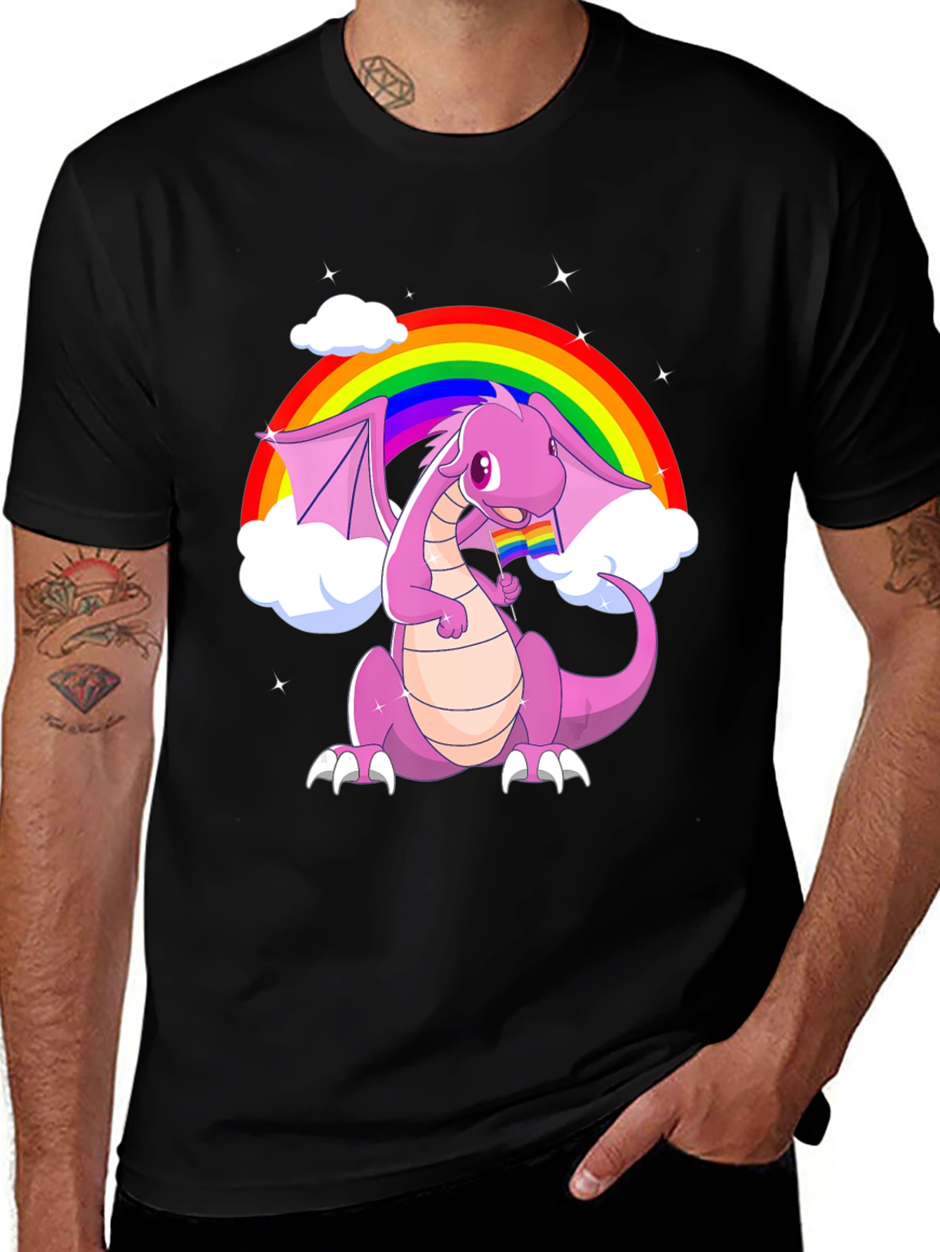 Black Rainbow Dragon Pride T-Shirt main image