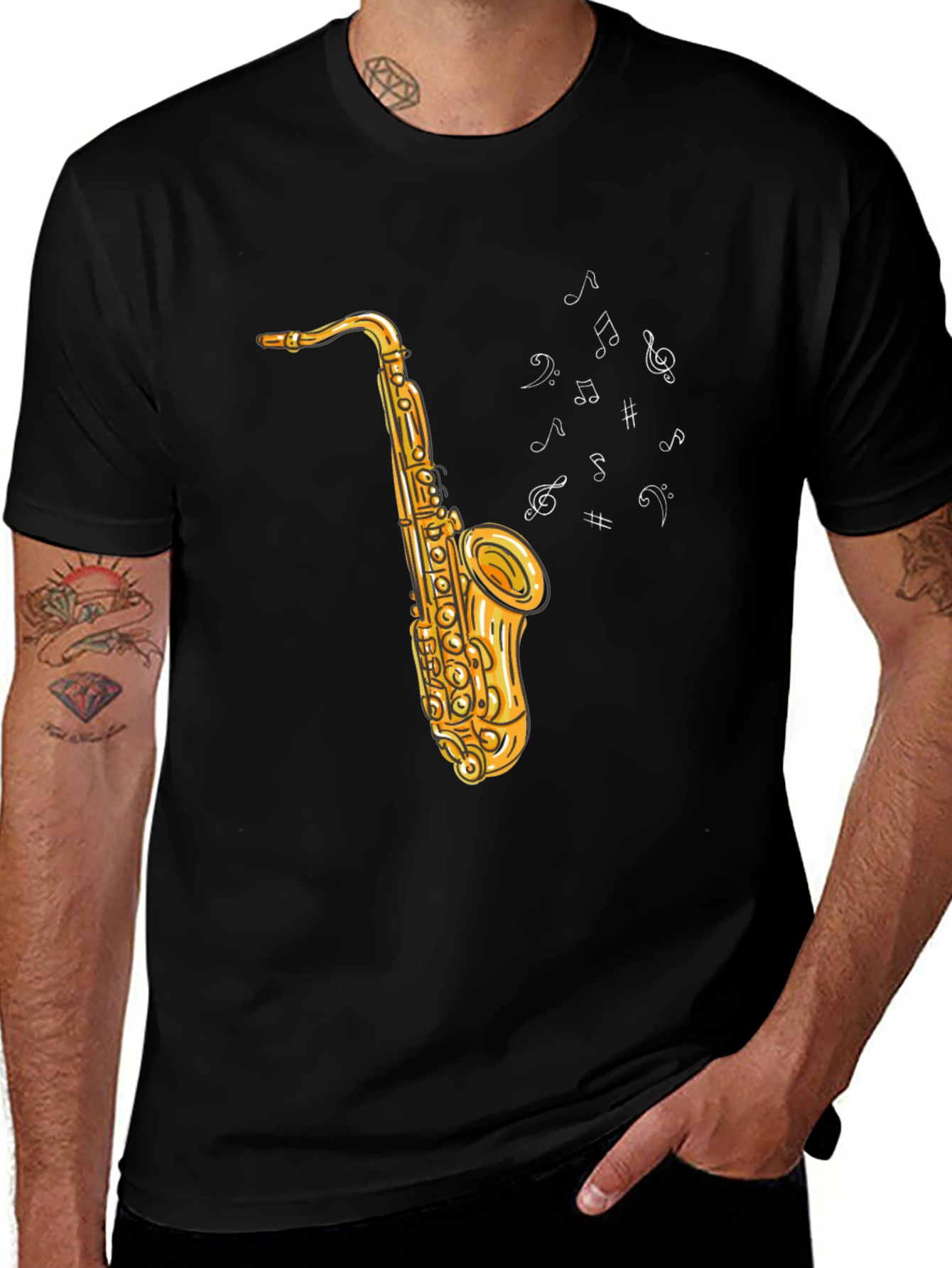Variant 2 of Saxophone Graphic Tee - Musical Notes Design
