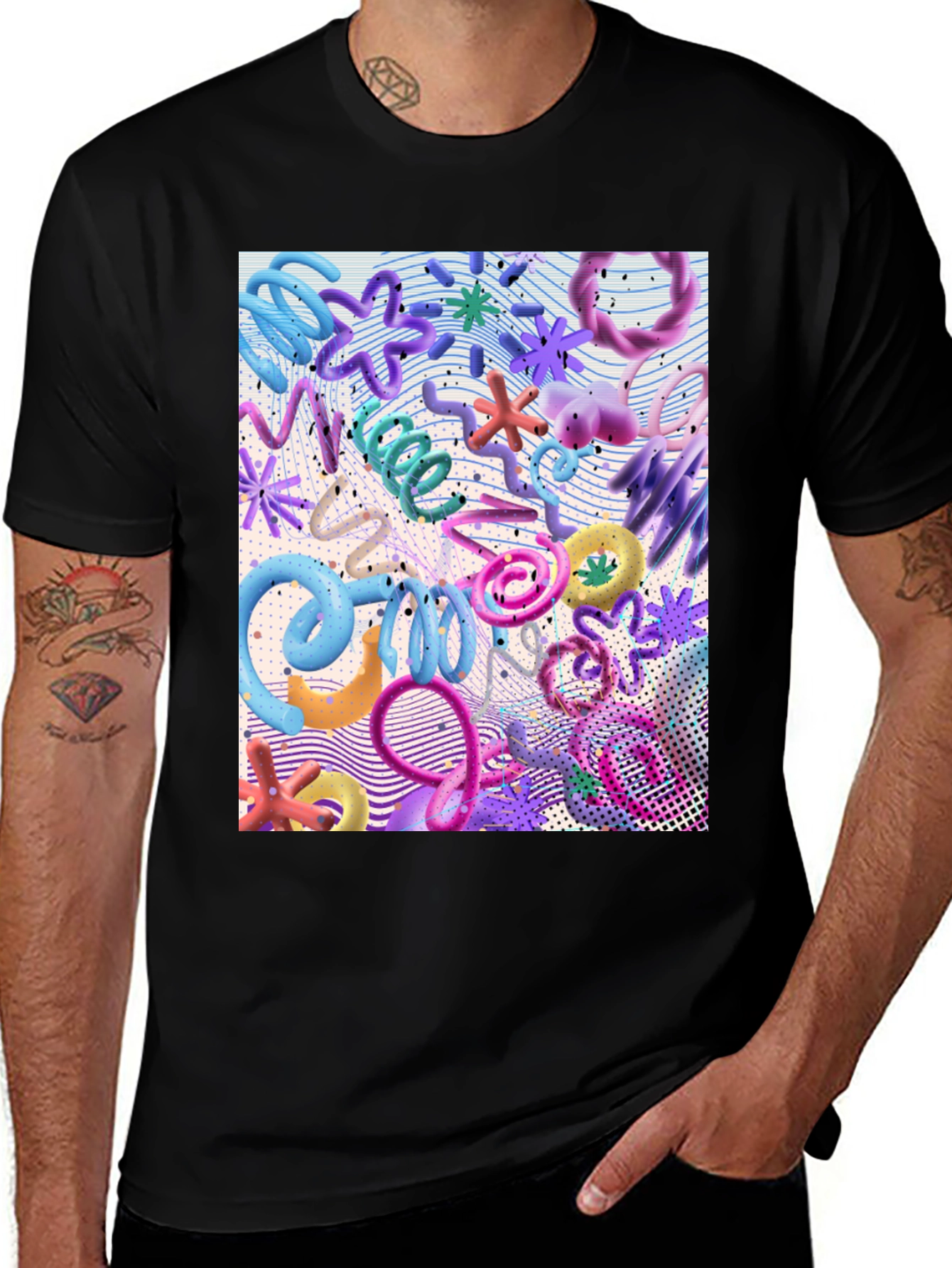 Variant 29 of Funky Abstract 3D Shape Print Black T-Shirt