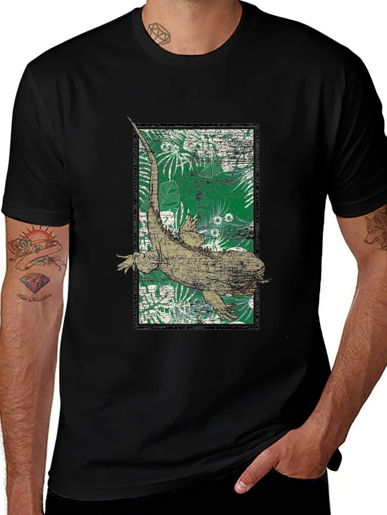 Variant 18 of Lizard Graphic Print Men's Black T-Shirt