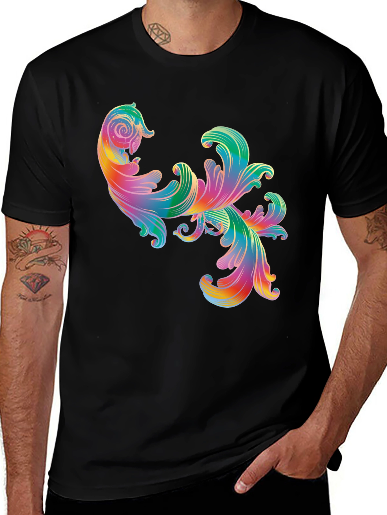 Variant 18 of Rainbow Floral Swirl Graphic Tee