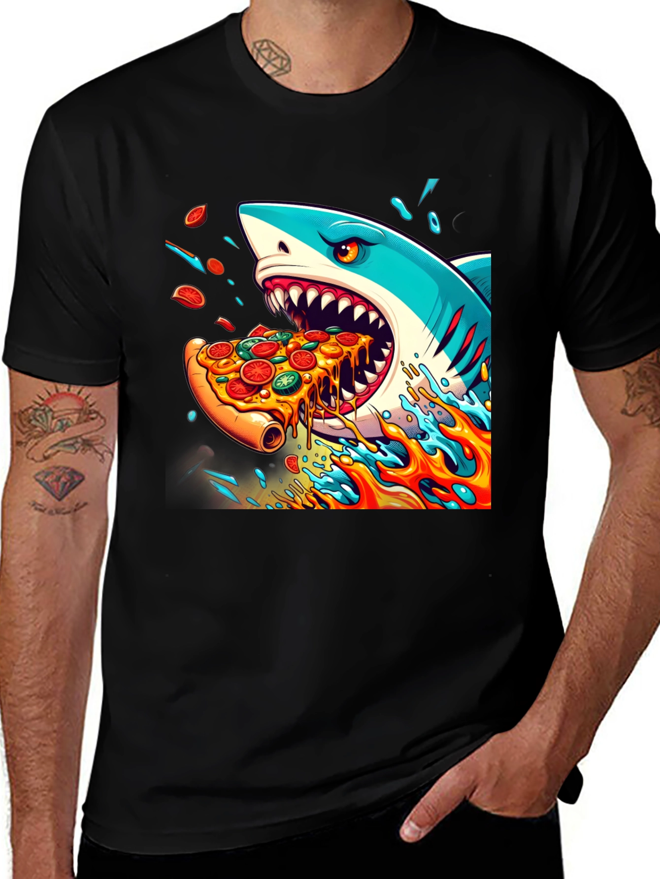Shark Pizza Black T-Shirt: Jawsome Taste!
