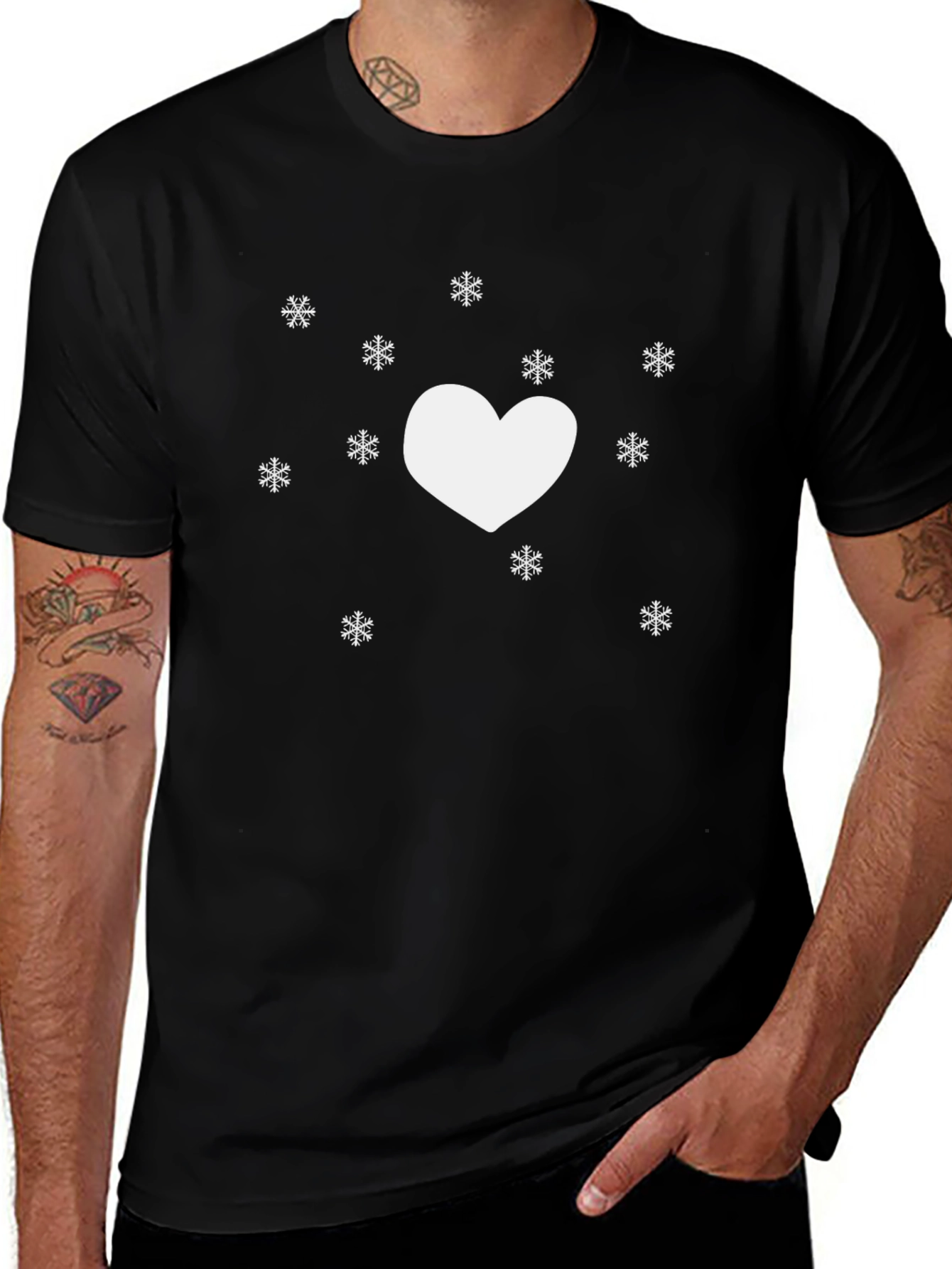 Variant 19 of Heart and Snowflakes Black T-Shirt