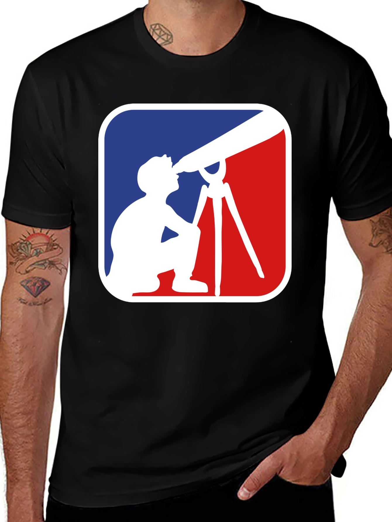 Variant 8 of Telescope Logo Black T-Shirt - Astronomy Enthusiast