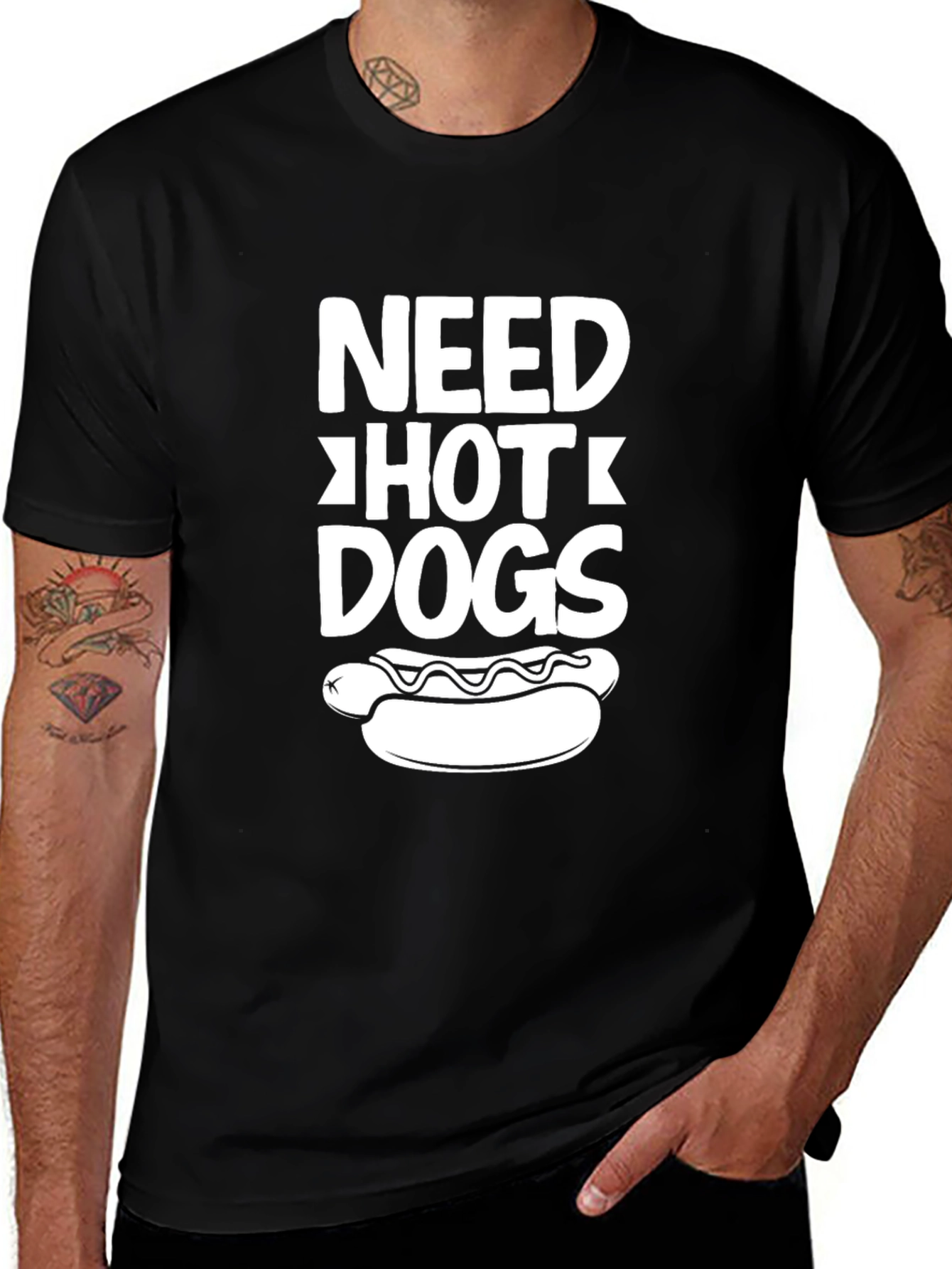 Variant 30 of Need Hot Dogs T-Shirt - Black Cotton Graphic Tee