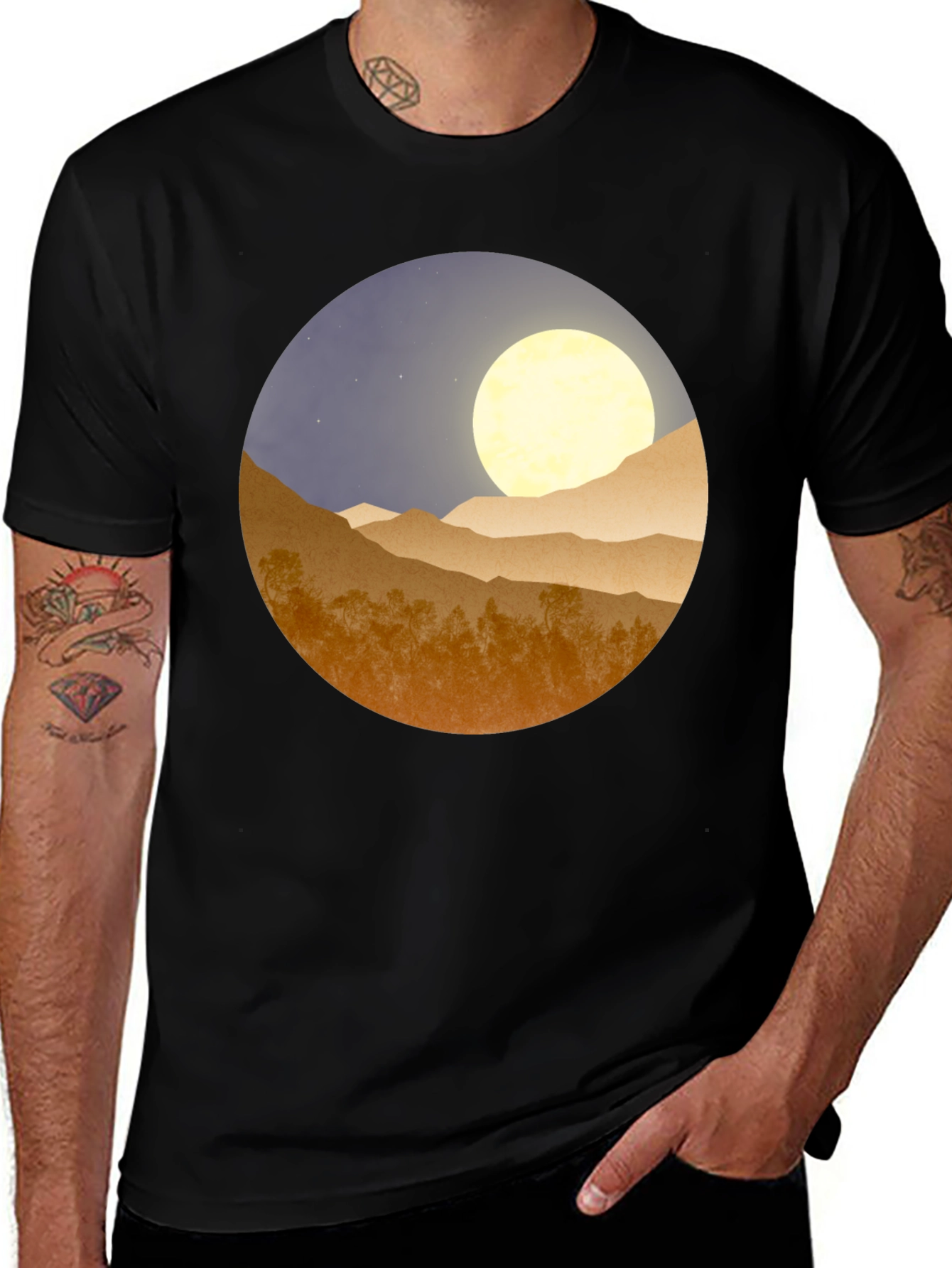 Variant 3 of Moonlit Mountain Graphic Tee - Soft Black Cotton Blend