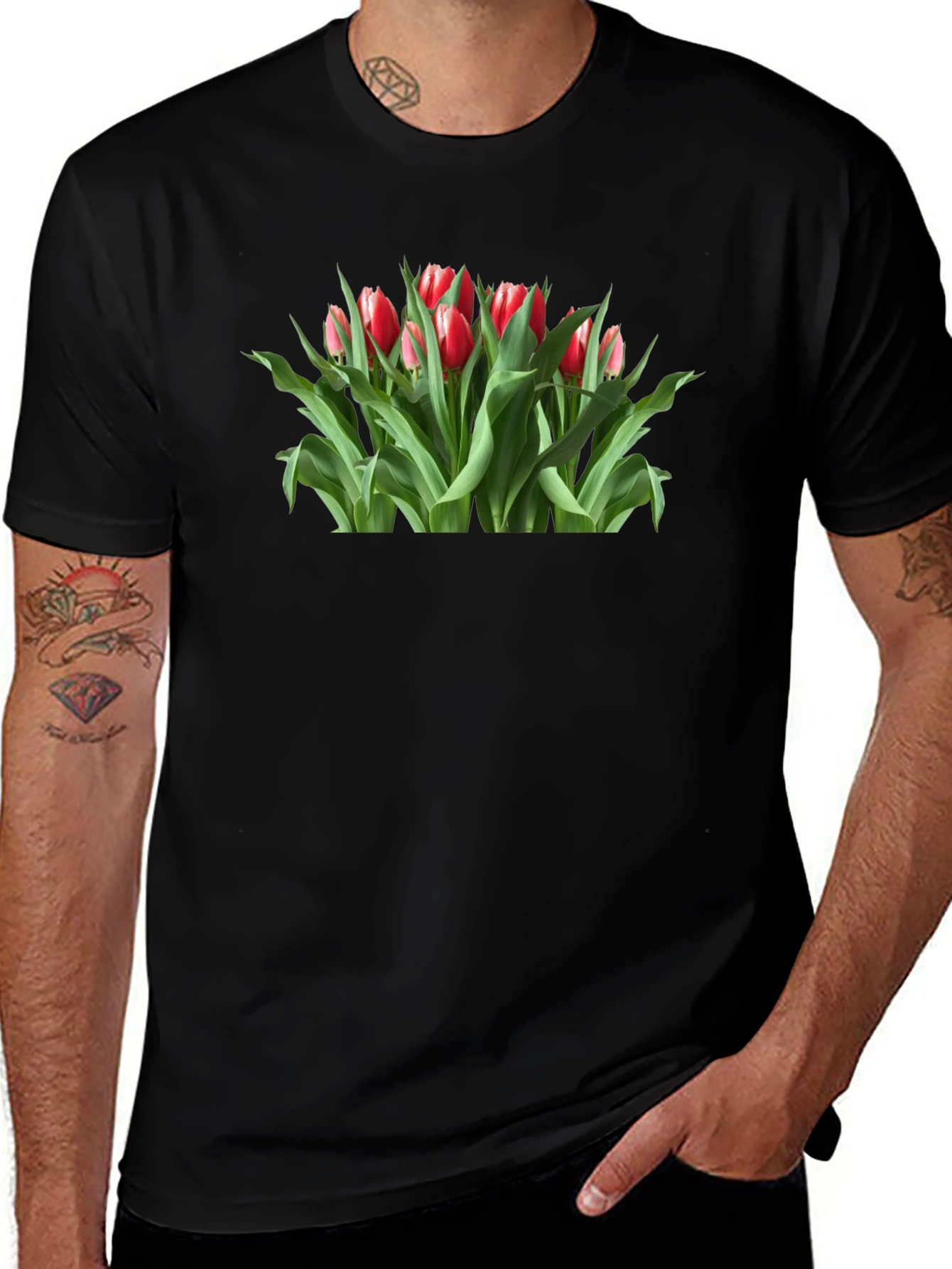 Variant 16 of Tulip Print Black T-Shirt