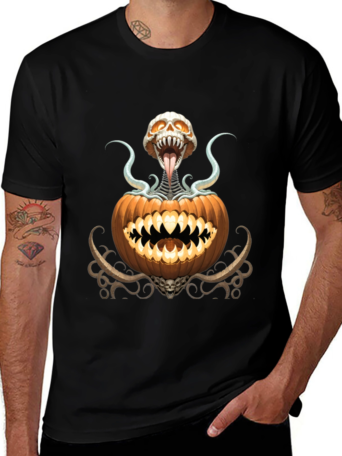 Variant 19 of Spooky Pumpkin Skeleton Graphic T-Shirt