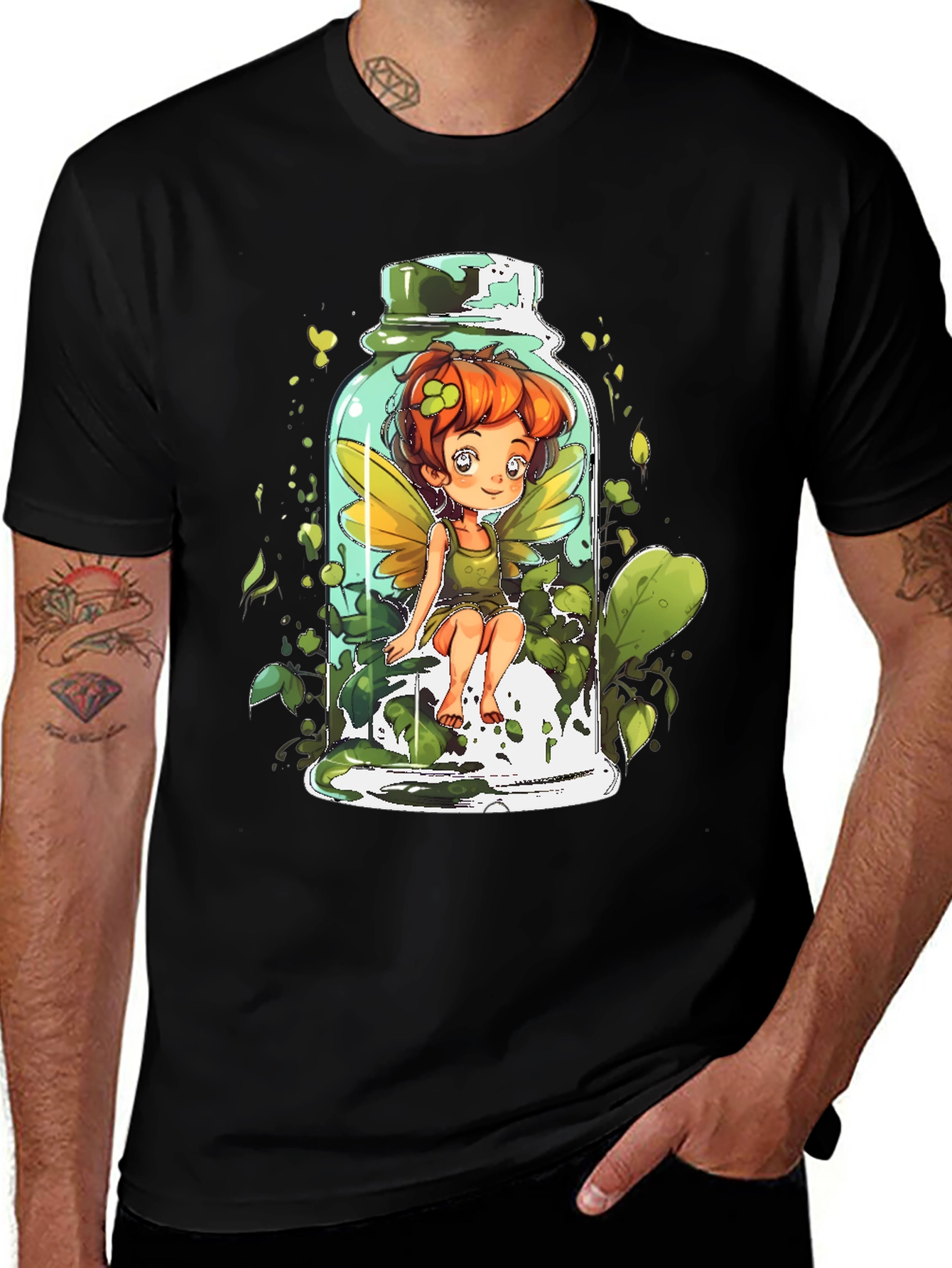 Variant 15 of Fairy in a Jar Graphic Tee - Whimsical Black T-Shirt