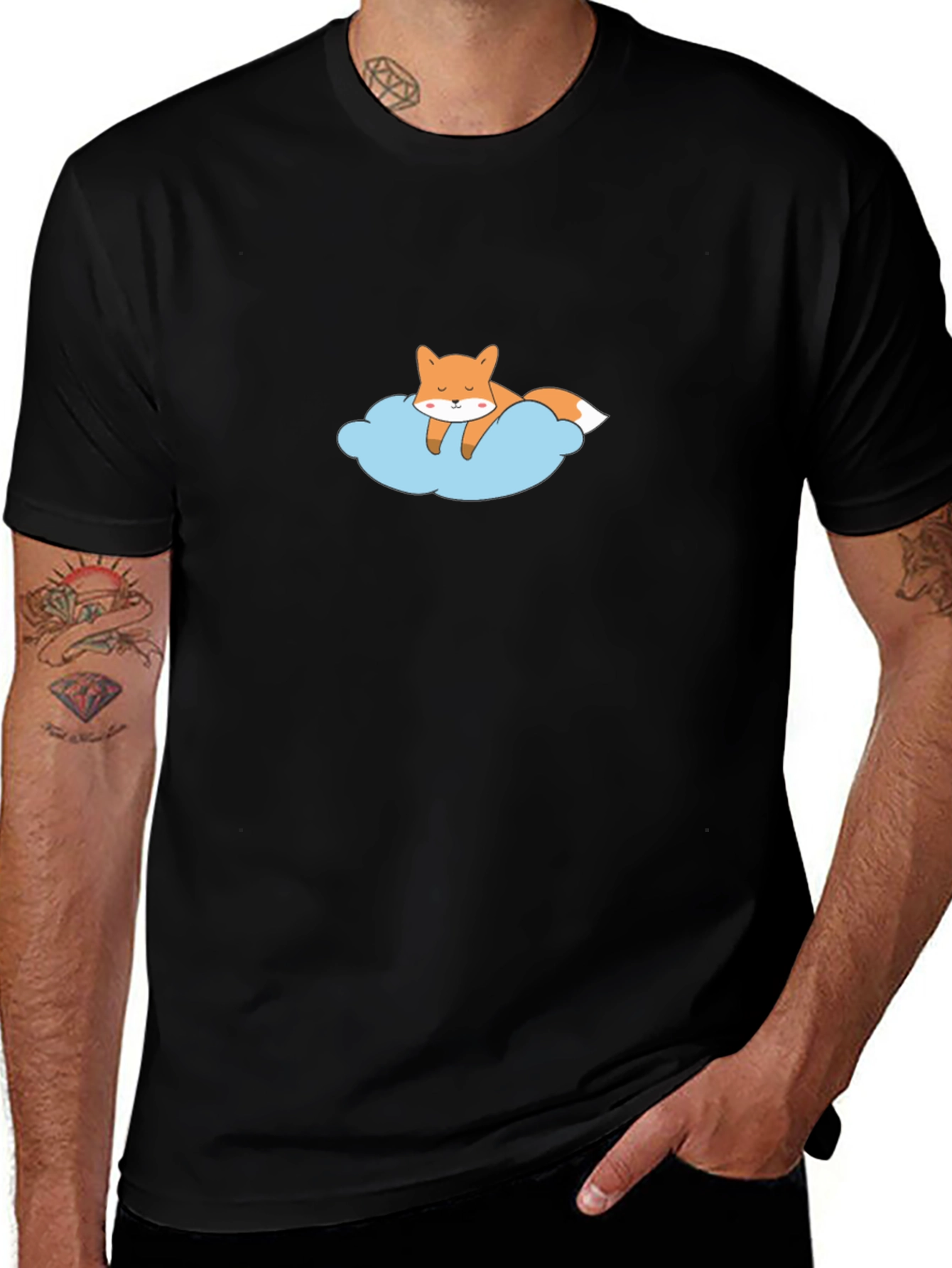 Variant 22 of Dreamy Fox Graphic Tee - Black Cotton T-Shirt