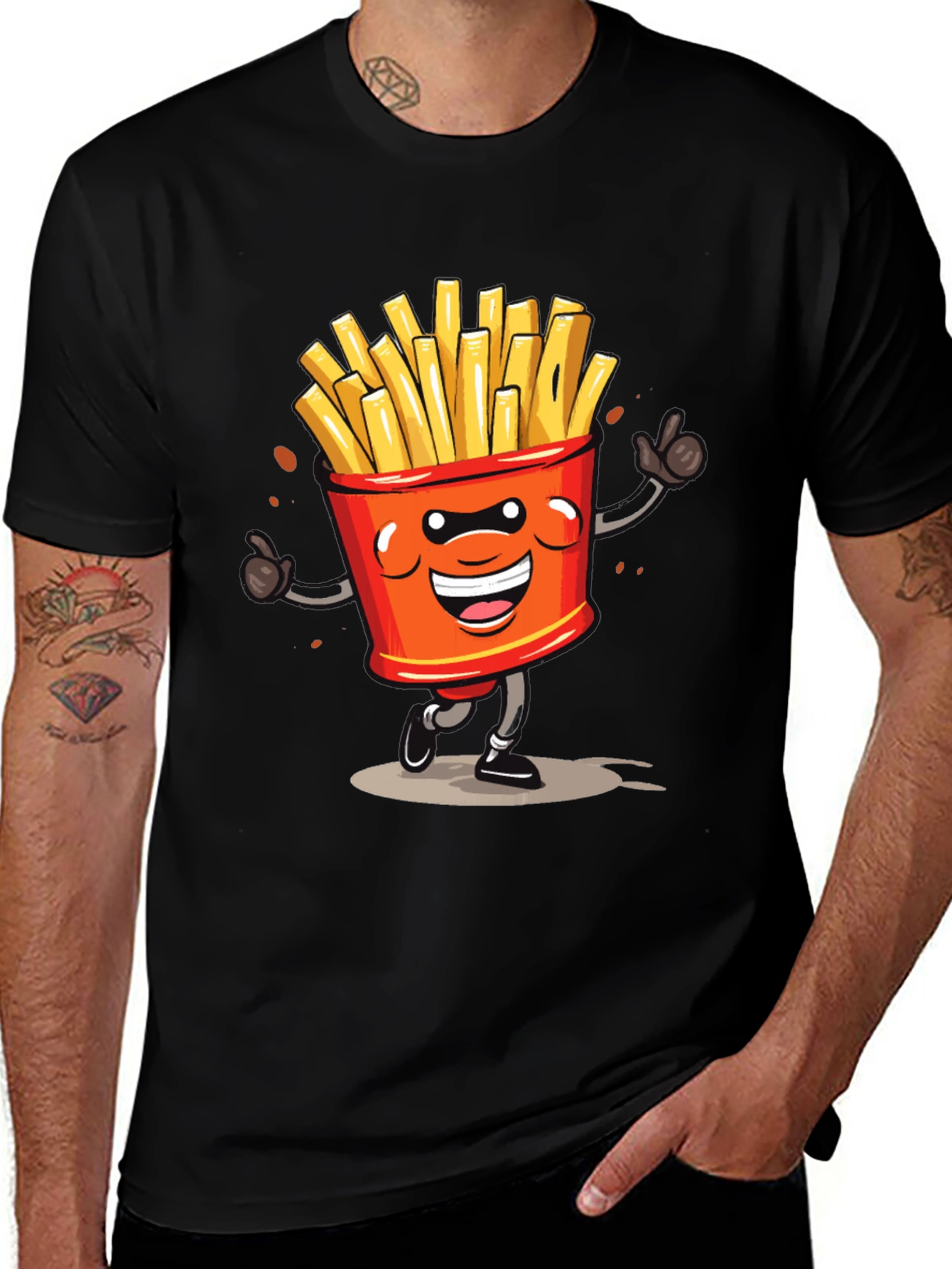 Variant 23 of Cartoon French Fries Graphic Black T-Shirt