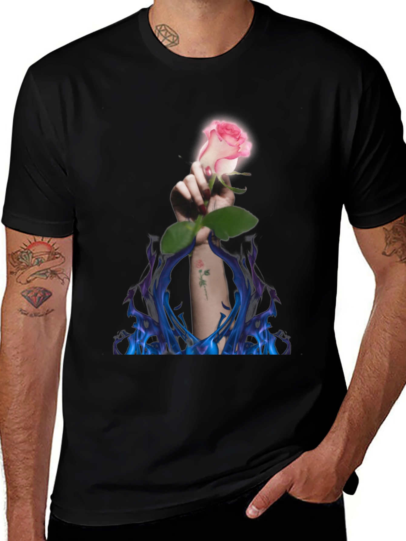 Variant 9 of Rose in Flames Graphic Tee - Unique Design