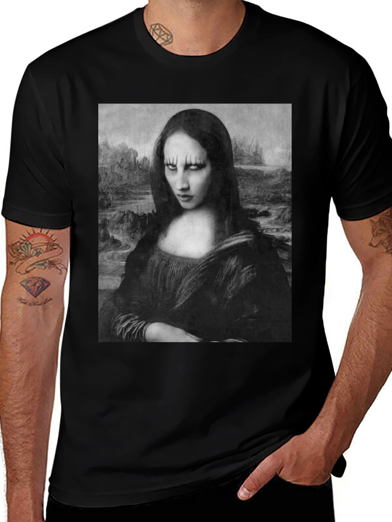 Variant 10 of Gothic Mona Lisa Graphic Tee - Black Cotton T-Shirt