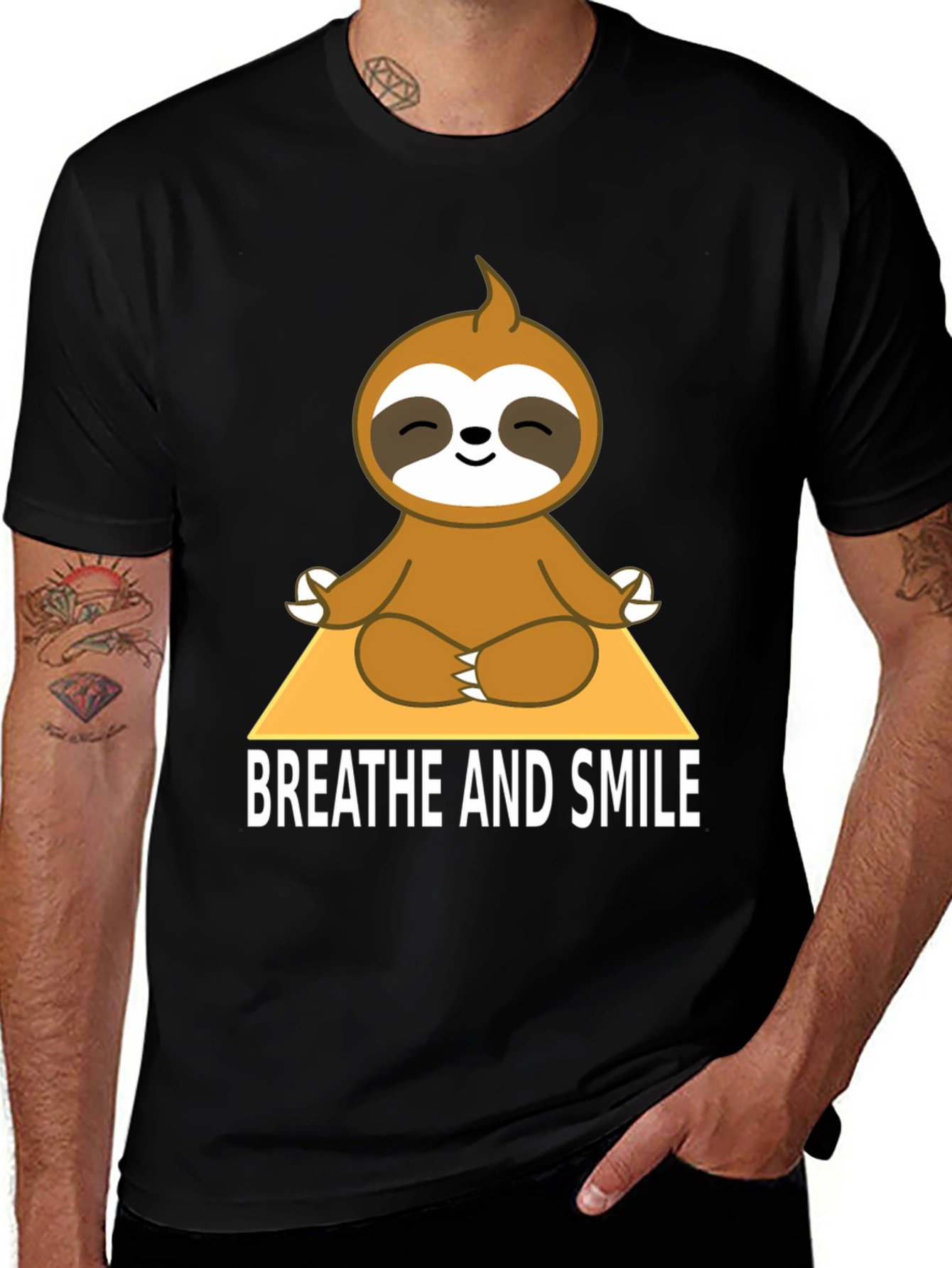 Variant 23 of Meditating Sloth T-Shirt - Breathe and Smile