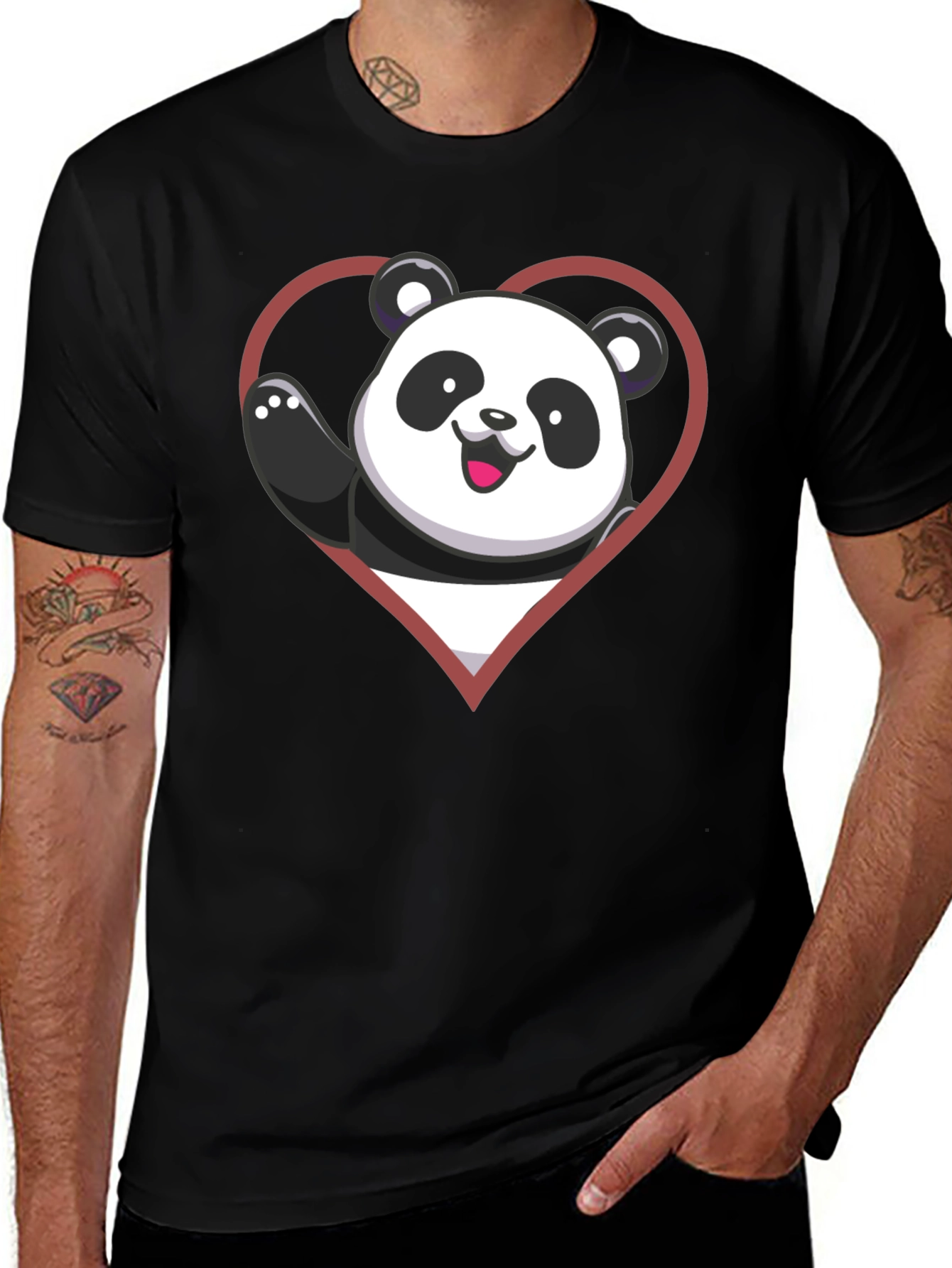 Variant 16 of Cute Panda Heart Graphic Black T-Shirt