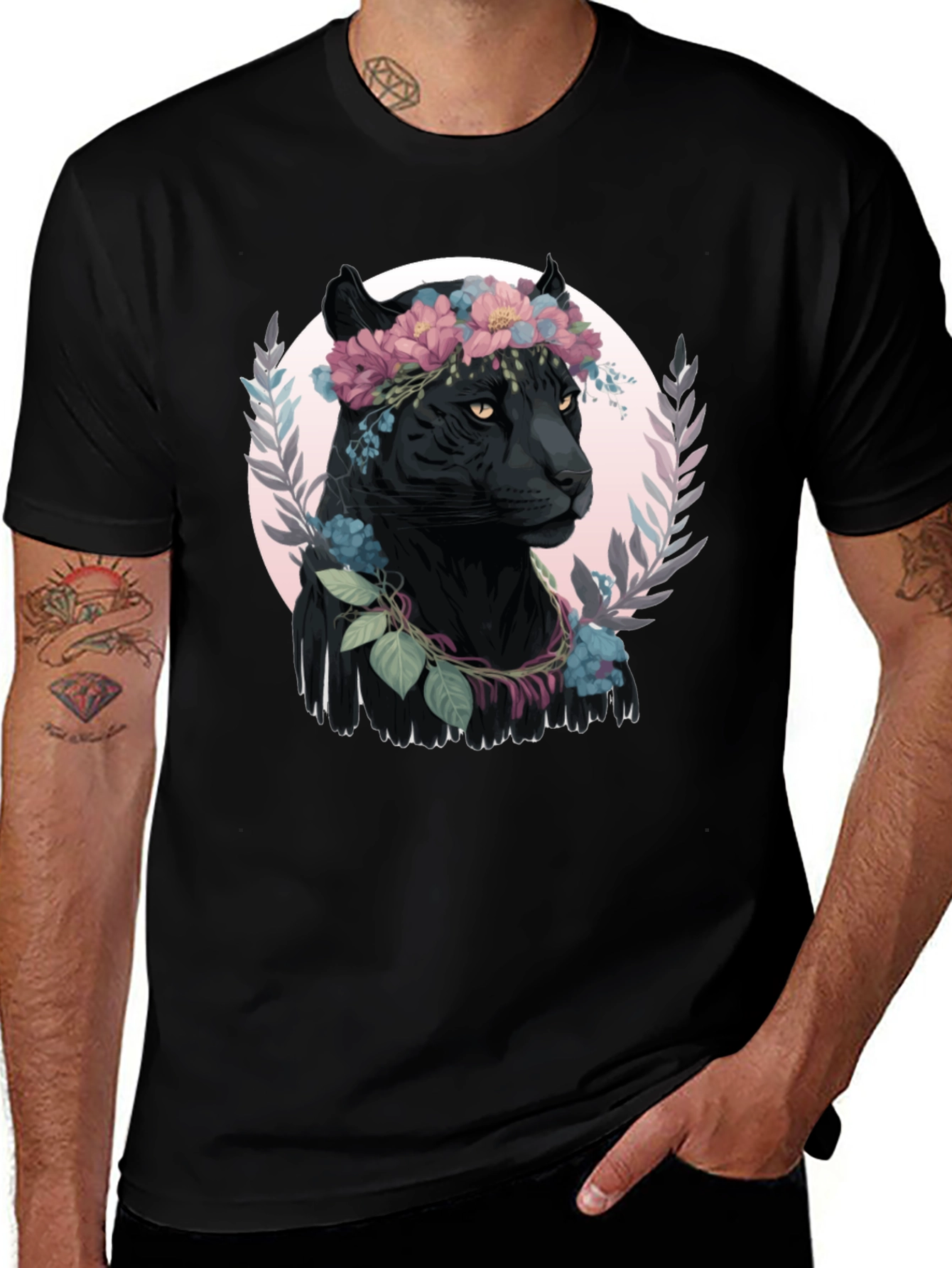 Variant 13 of Black Panther Floral Wreath Graphic Tee