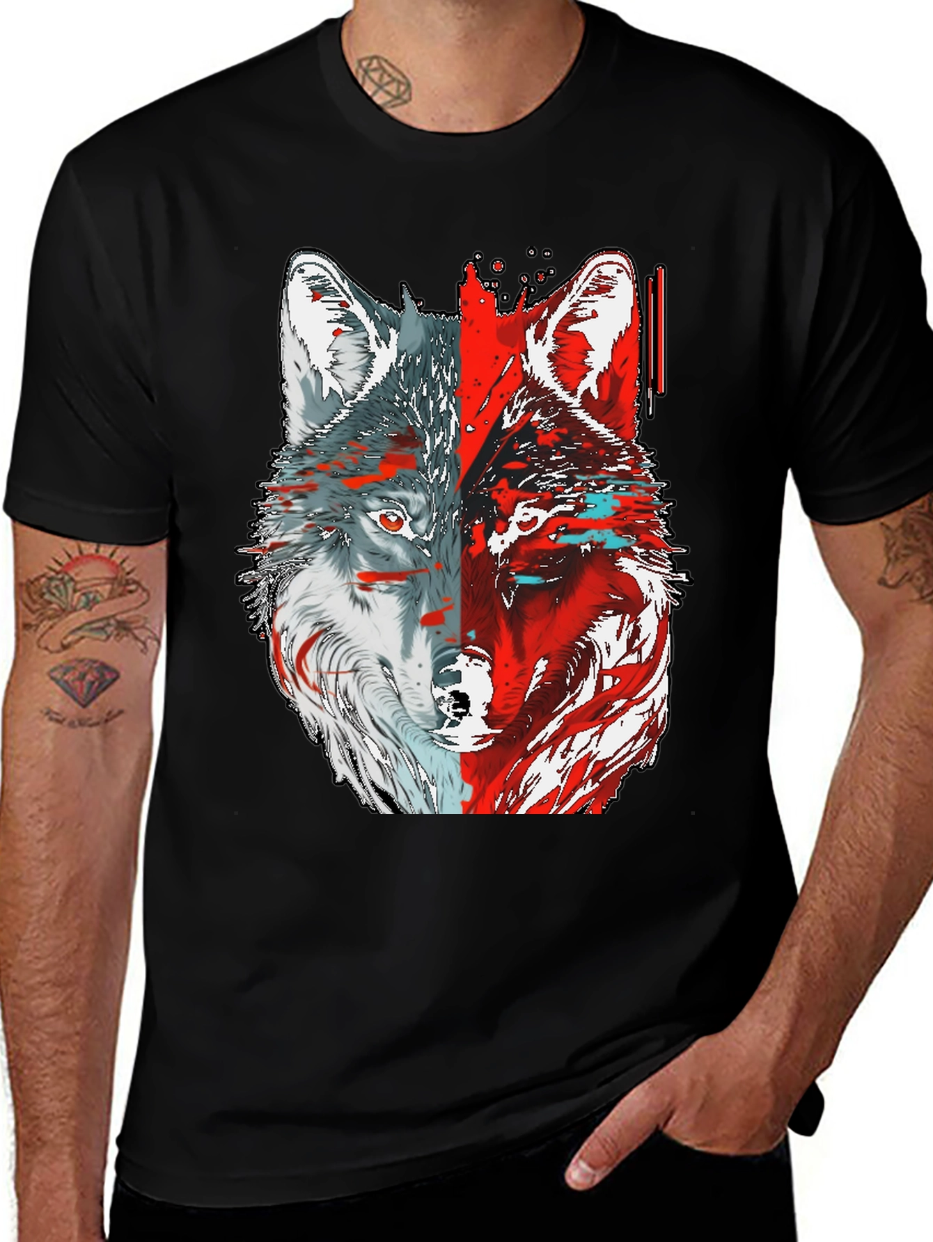 Variant 22 of Wolf Graphic Tee - Unique Two-Faced Design