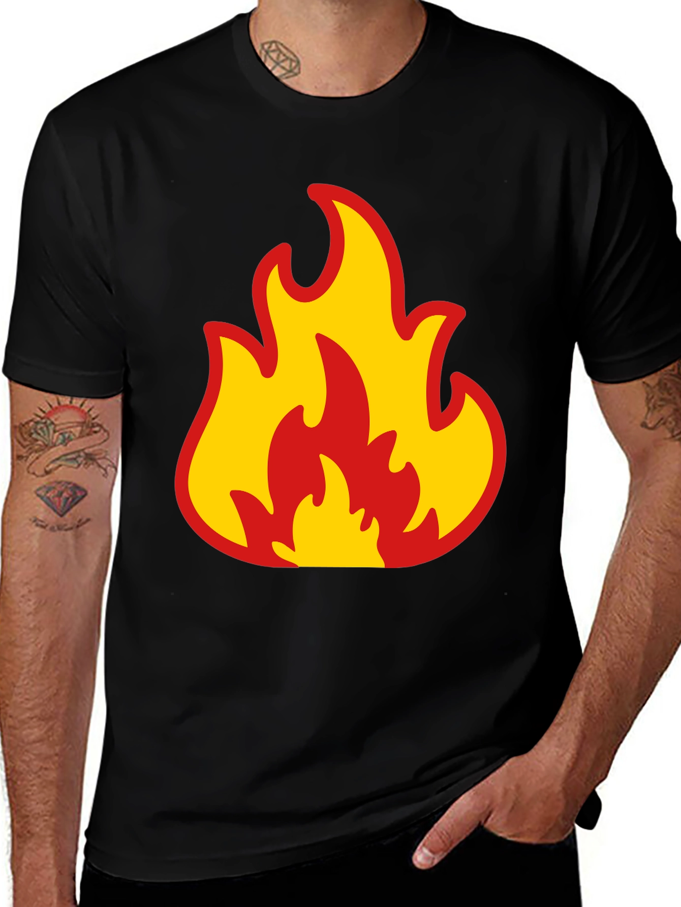 Variant 6 of Bold Flame Graphic Tee - Black Cotton T-Shirt