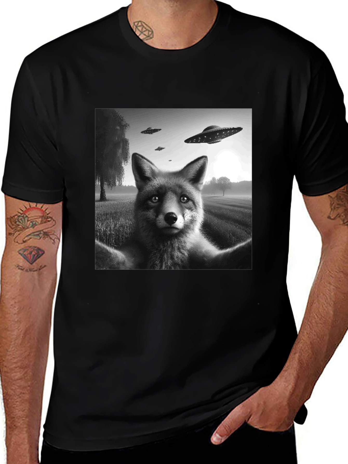 Variant 24 of Fox UFO T-Shirt - Black Cotton Tee 