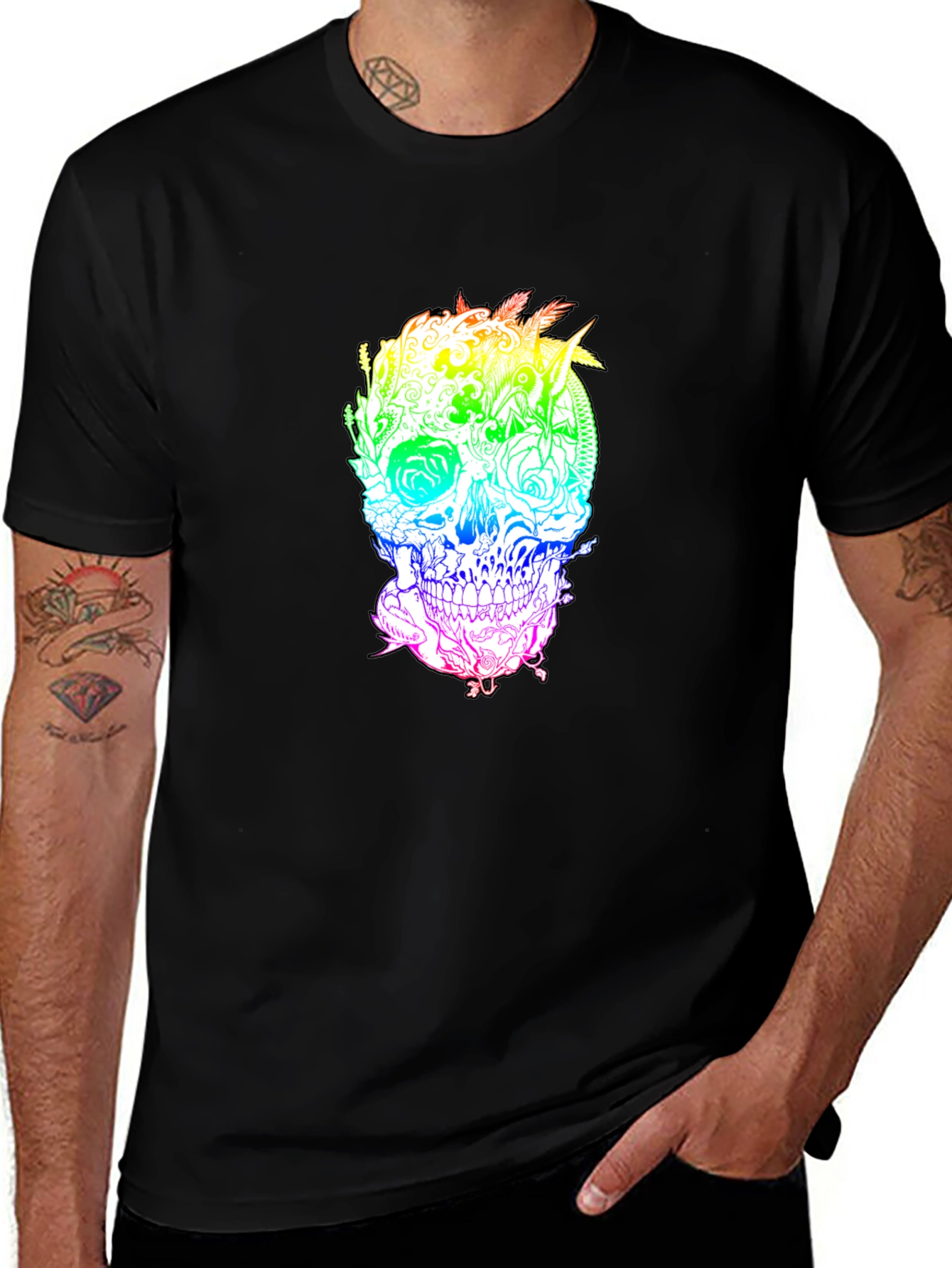Variant 18 of Rainbow Skull Graphic Print Black T-Shirt