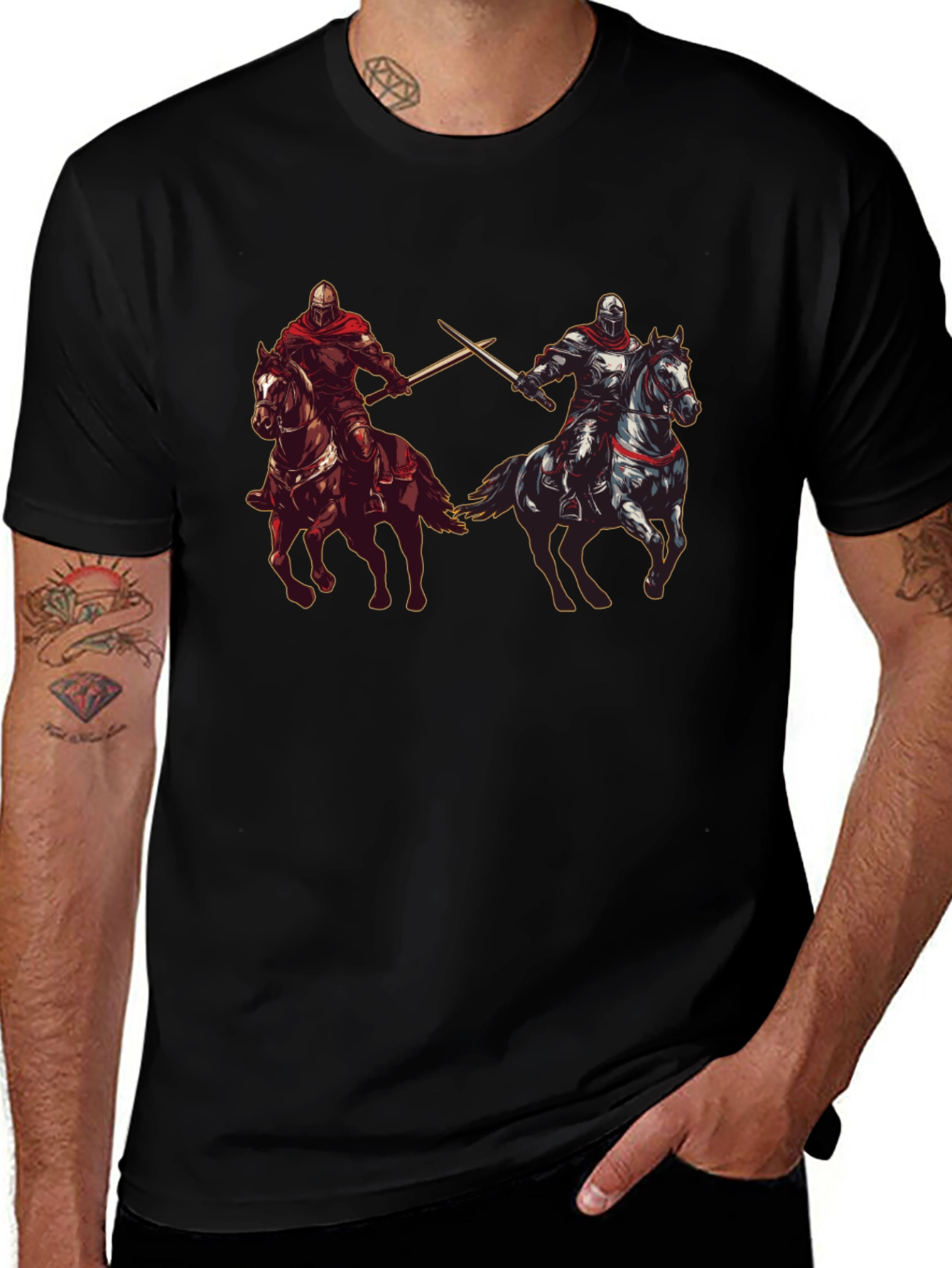 Knights on Horses Graphic Black T-Shirt