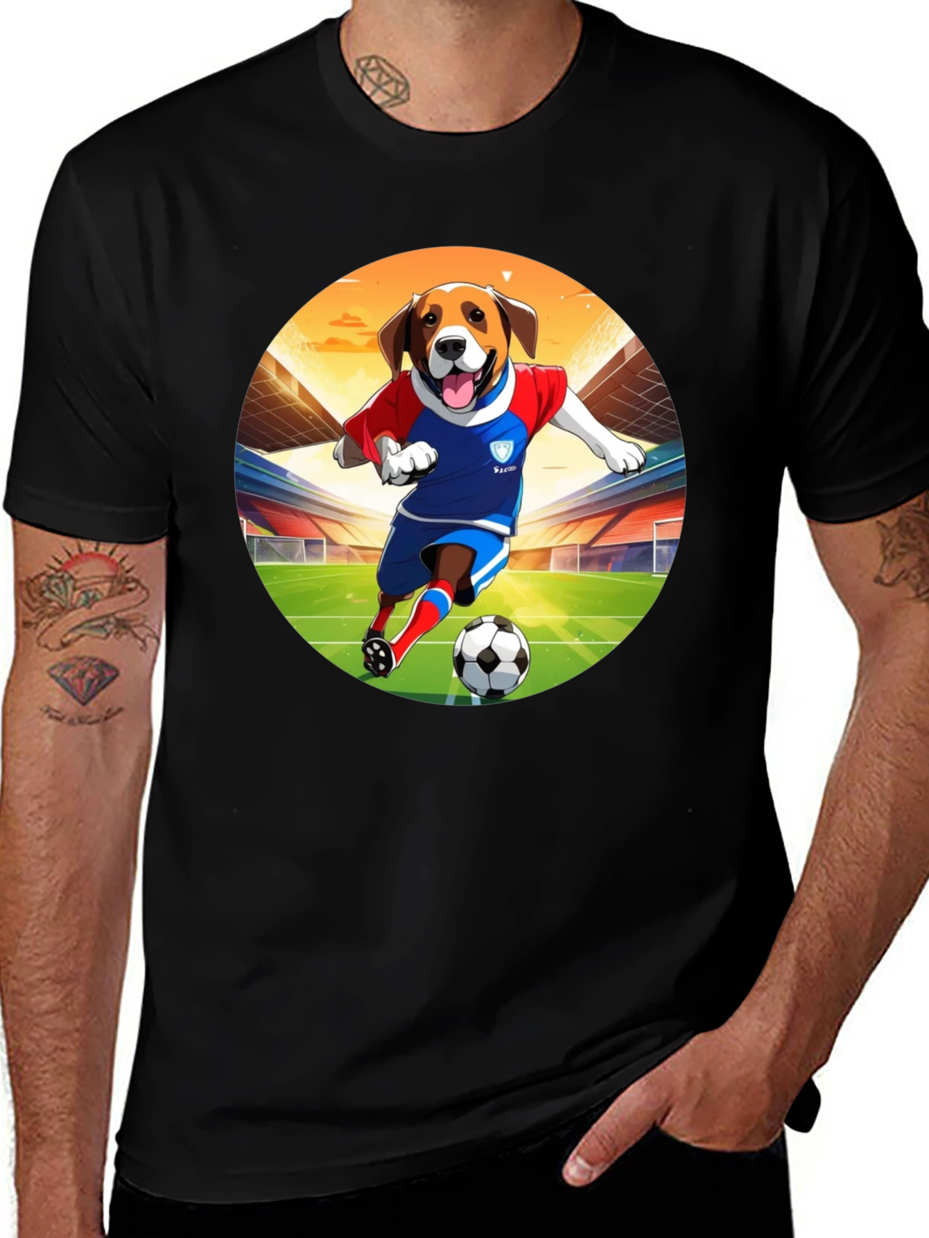 Variant 23 of Dog Soccer T-Shirt - Unisex Black Tee