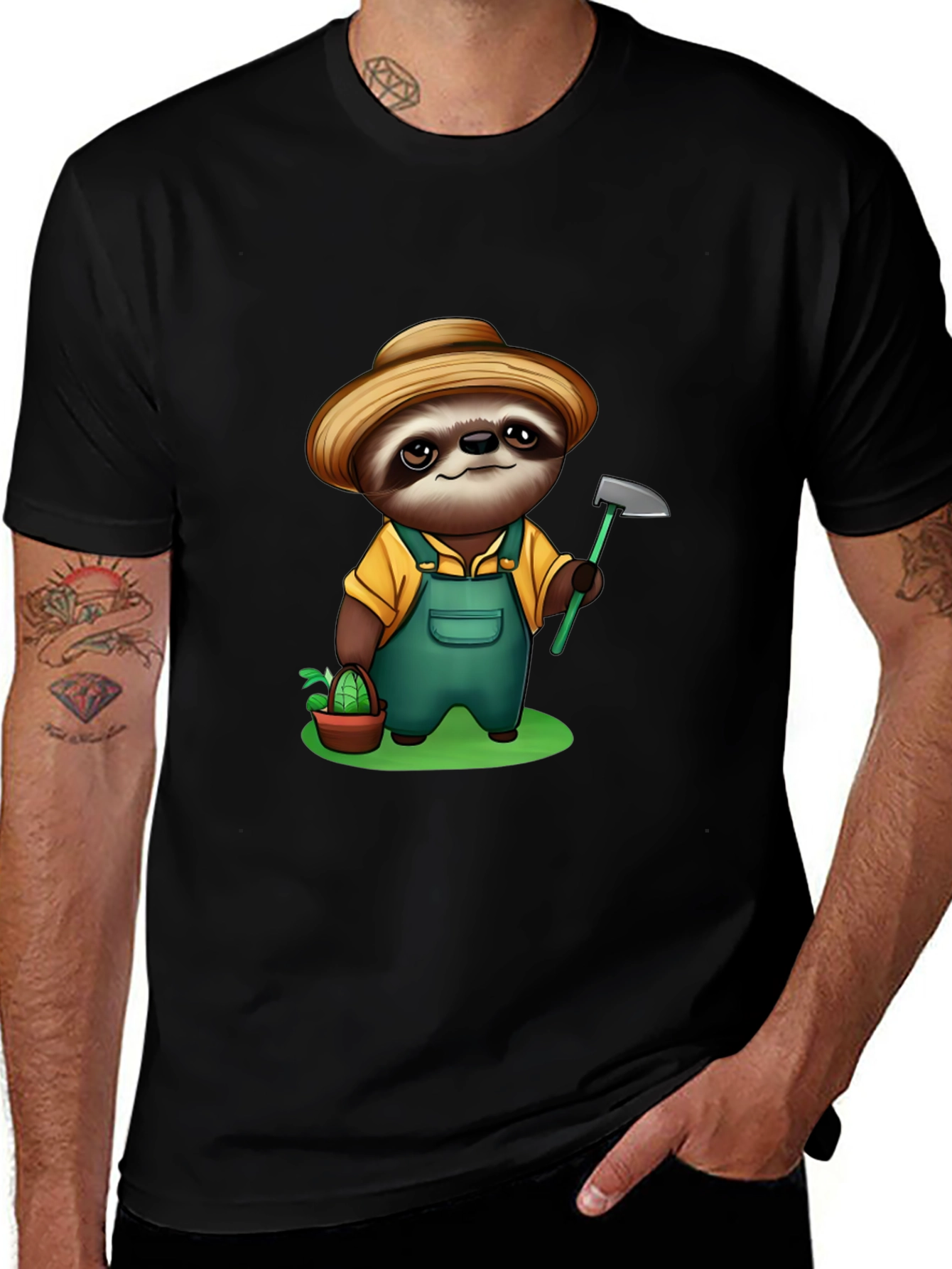 Sloth Farmer Graphic Tee - Cute Cartoon Design