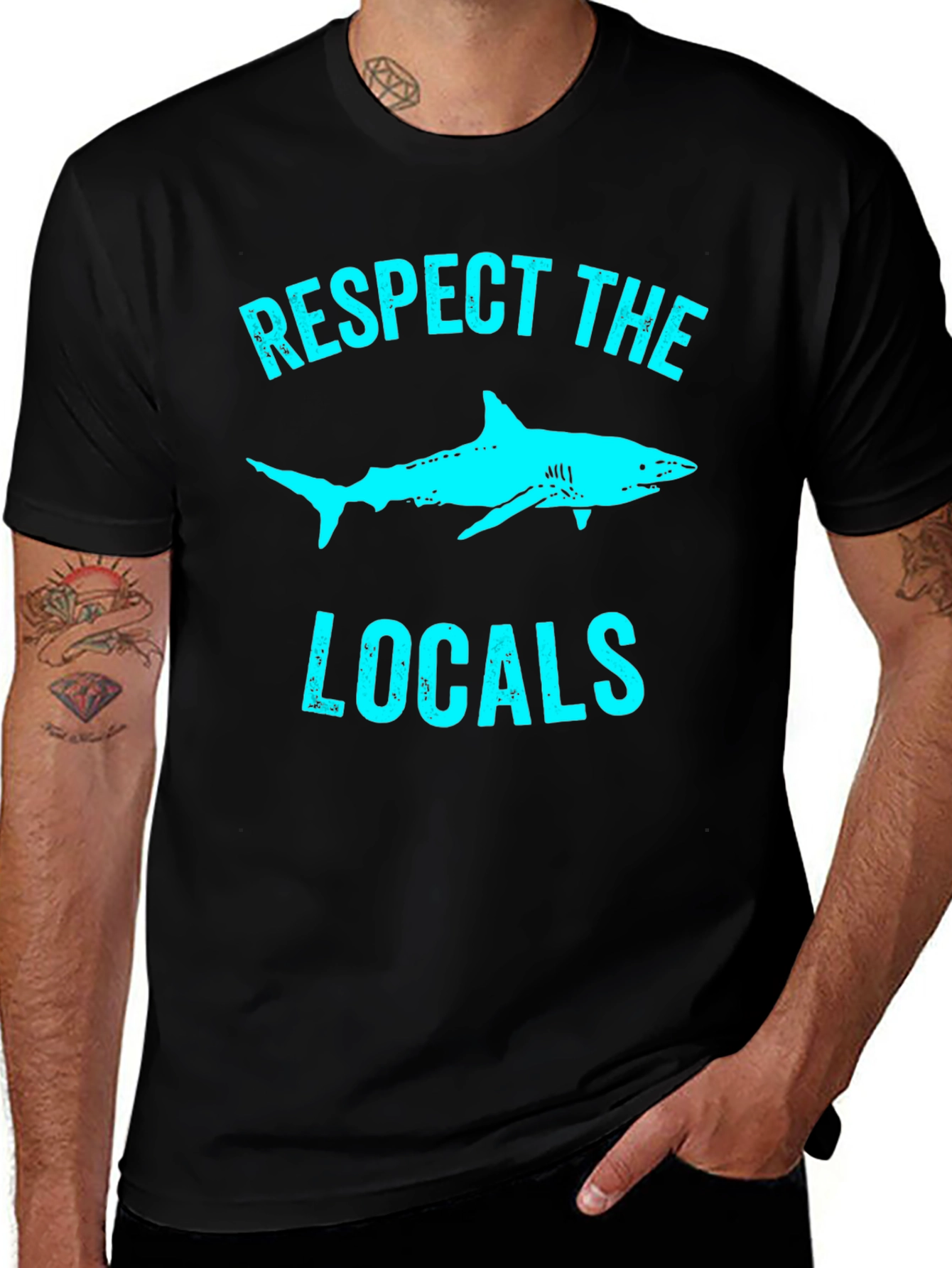 Variant 23 of Respect the Locals Shark Graphic Tee - Black