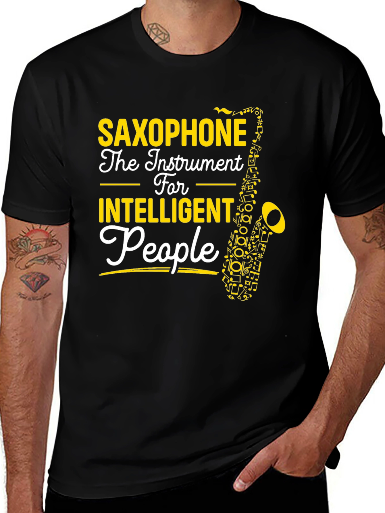 Variant 15 of Saxophone Intelligent People Black T-Shirt