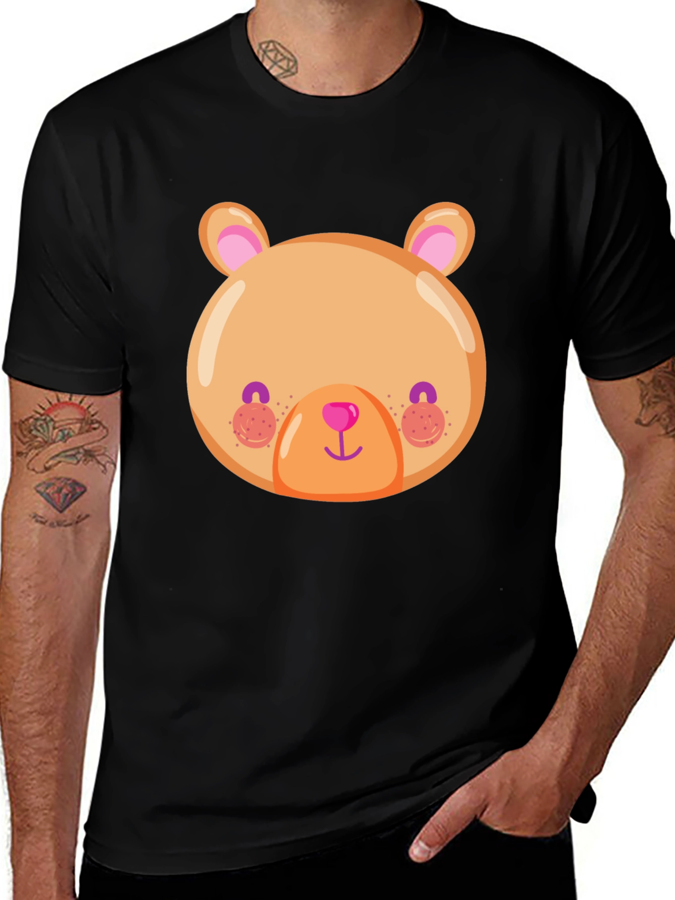 Variant 7 of Cute Bear Face Graphic Tee - Soft Black T-Shirt