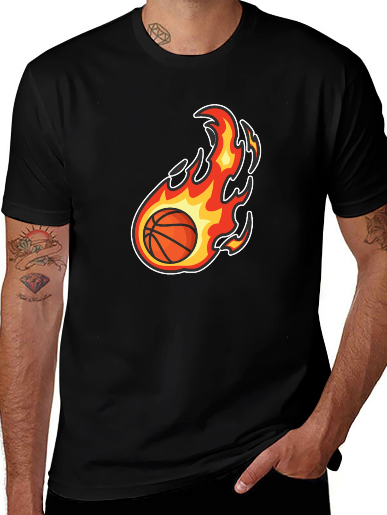 Variant 10 of Flaming Basketball Graphic Tee - Black
