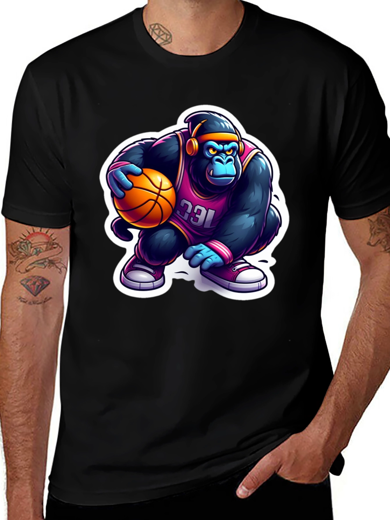 Variant 15 of Gorilla Basketball T-Shirt - Cool Cartoon Design