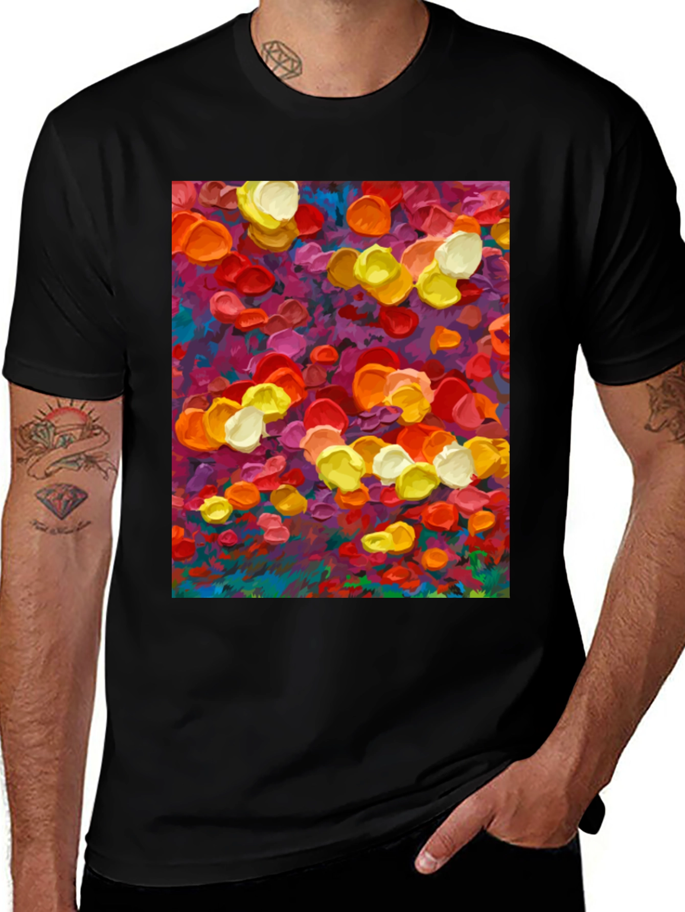 Variant 24 of Abstract Floral Art Print Black T-Shirt