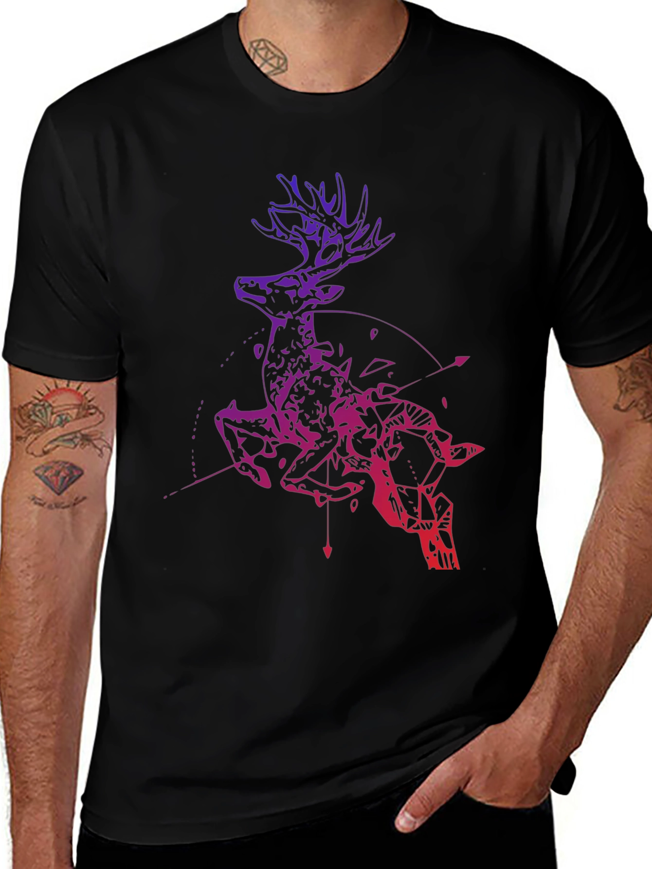 Variant 23 of Geometric Deer Graphic Tee - Men's Black T-Shirt