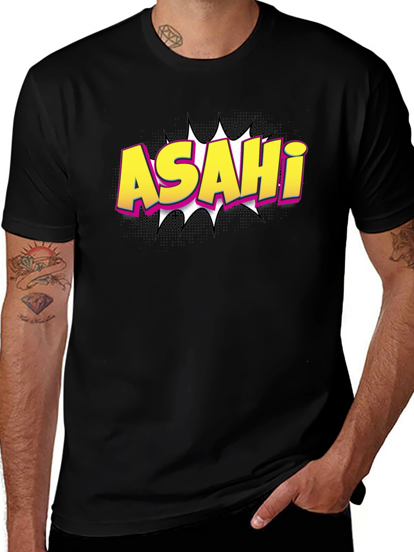 Asahi Comic Style Graphic Black T-Shirt