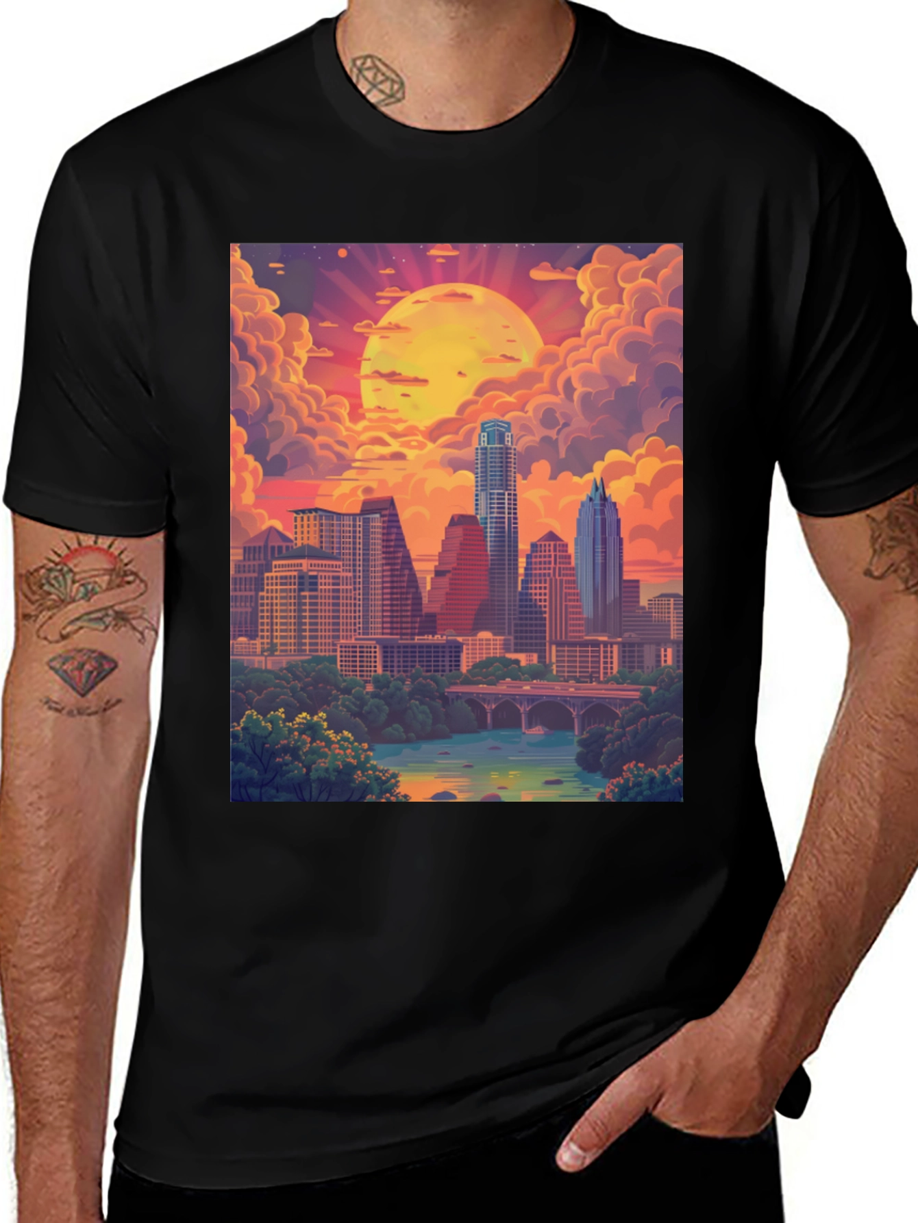Austin Sunset Graphic Tee - Vibrant Skyline Design