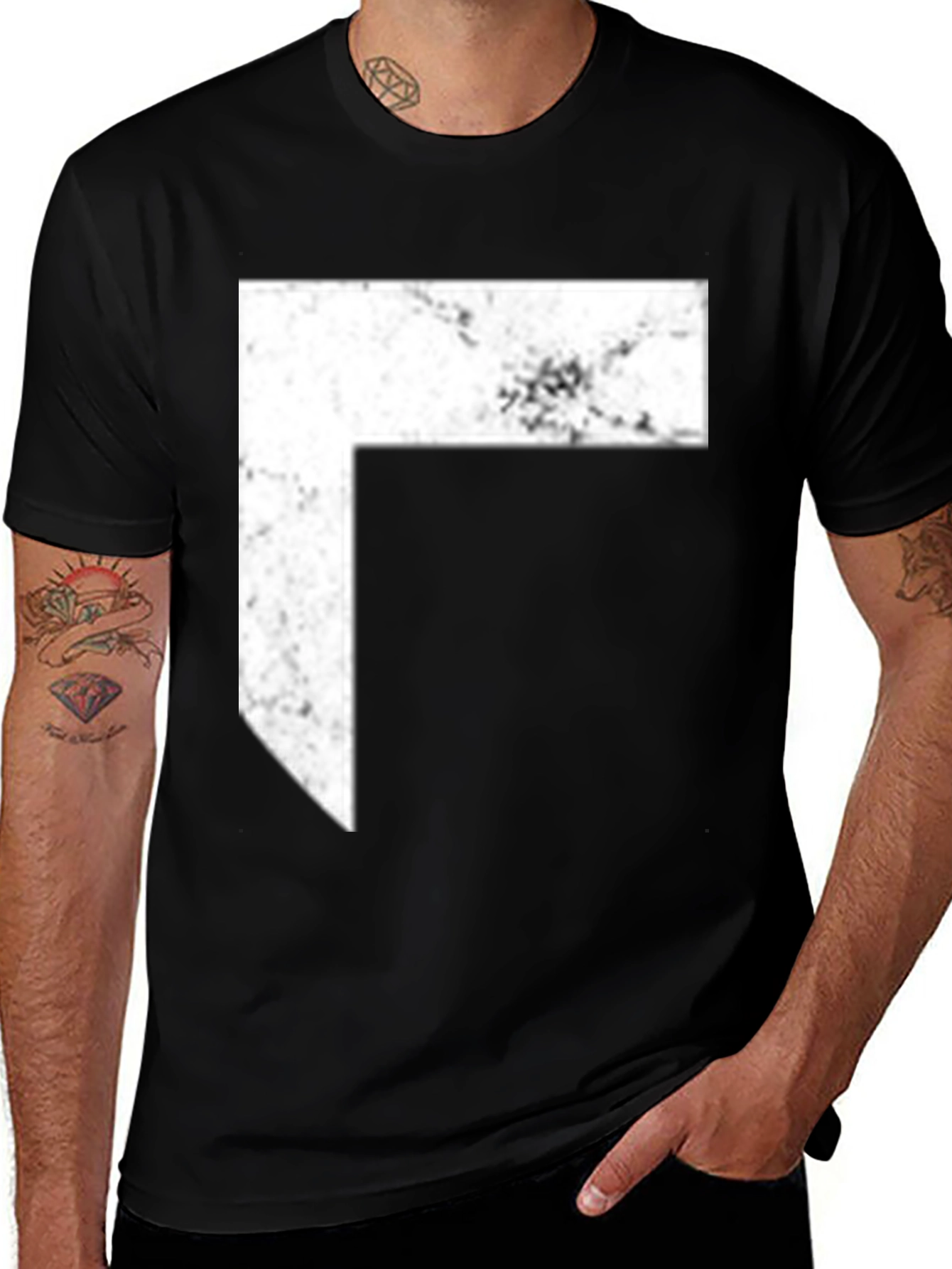 Variant 6 of Distressed White Symbol Black T-Shirt