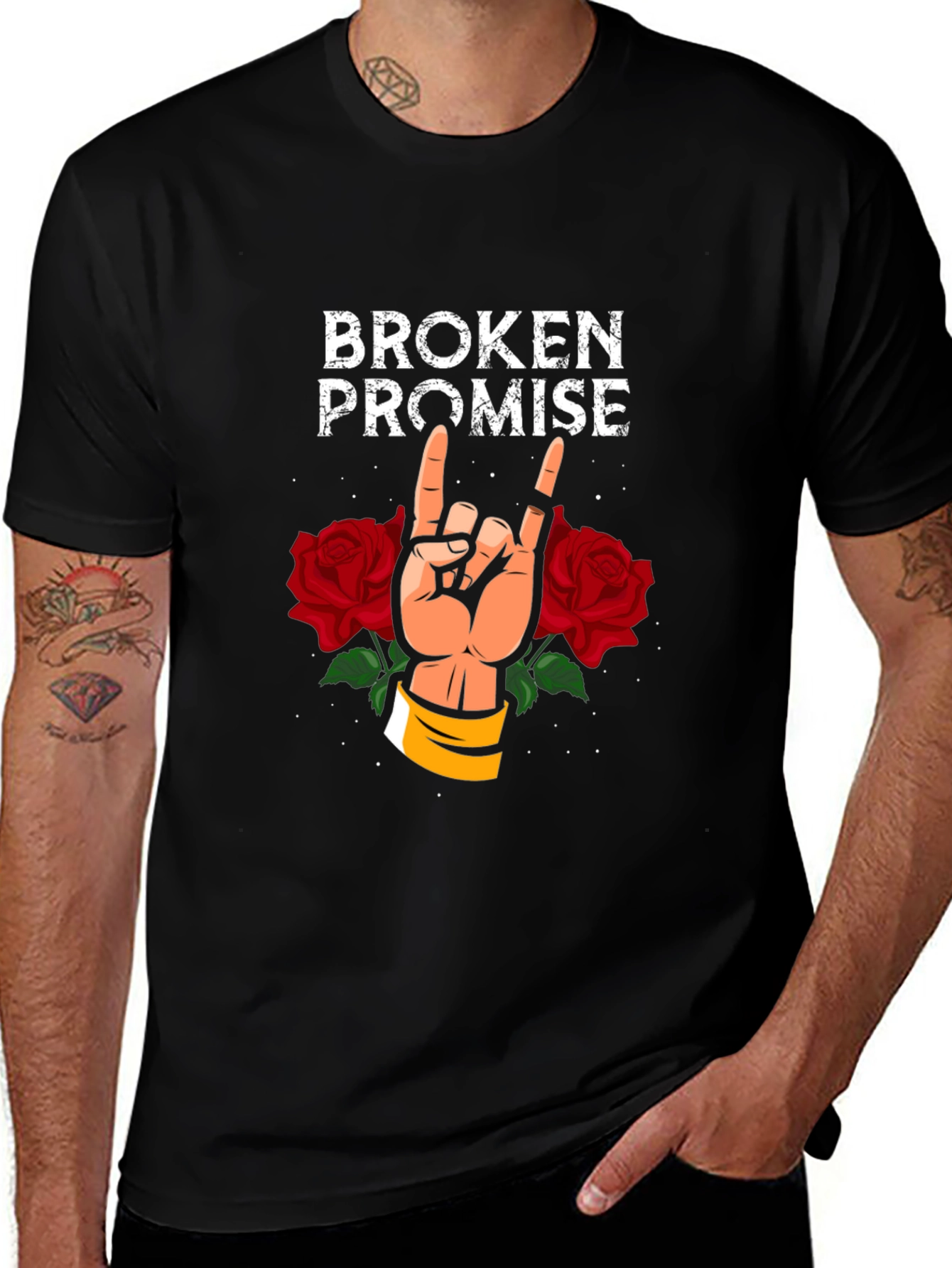 Variant 27 of Broken Promise Graphic Tee - Rock & Roses Design