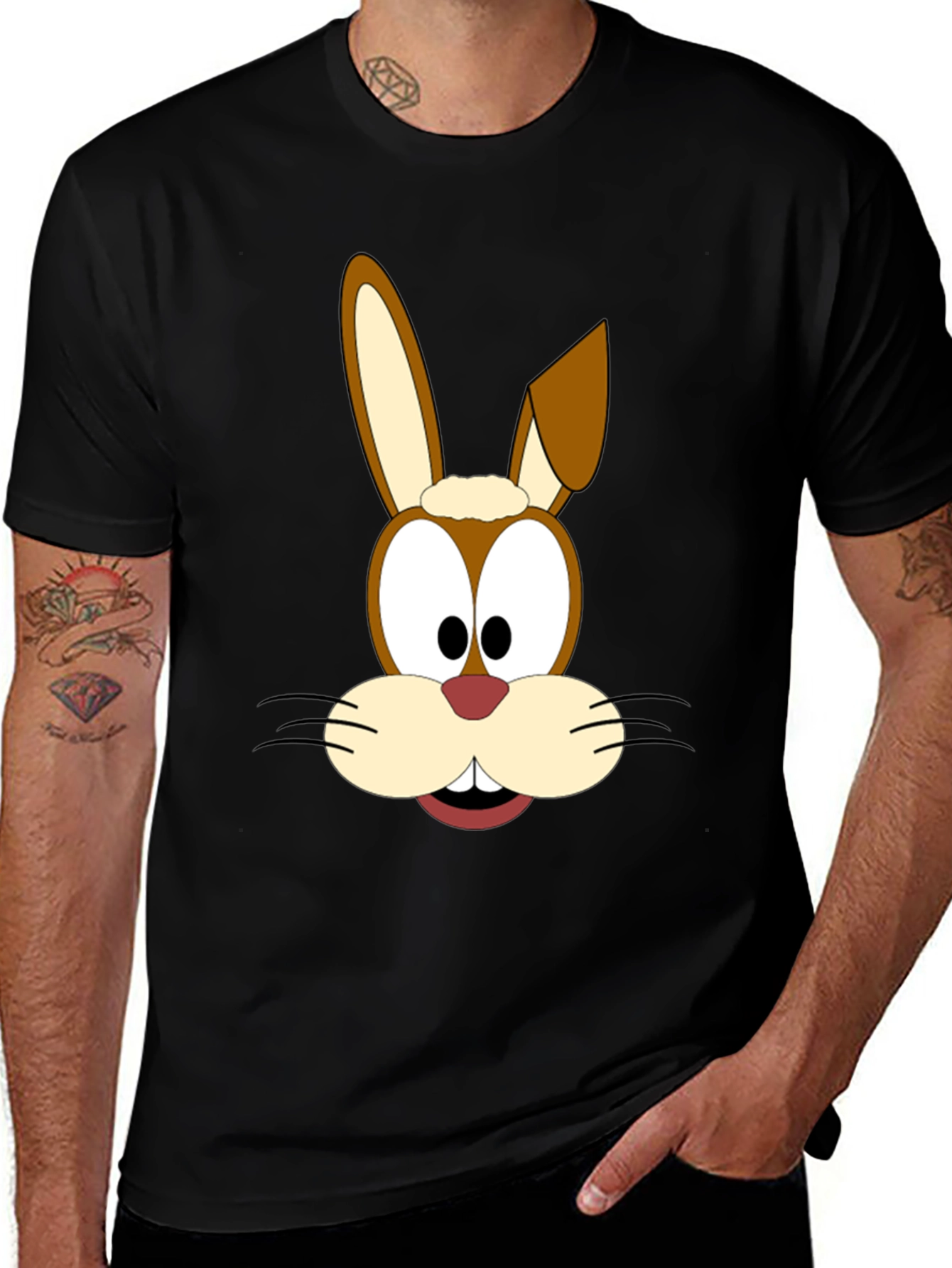 Variant 10 of Cartoon Rabbit Graphic Tee - Black T-Shirt