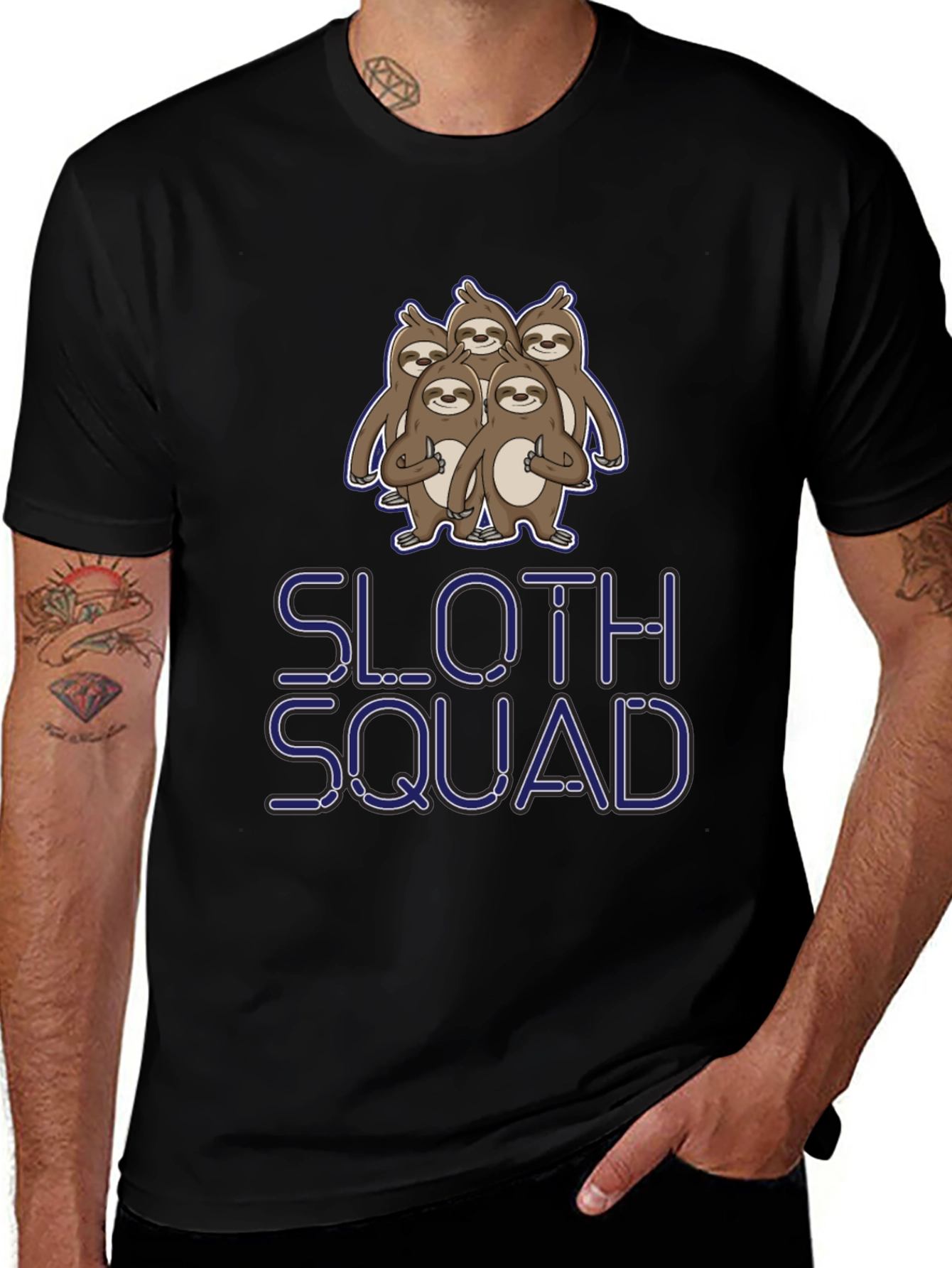 Variant 29 of Sloth Squad Graphic Tee - Black Cotton T-Shirt