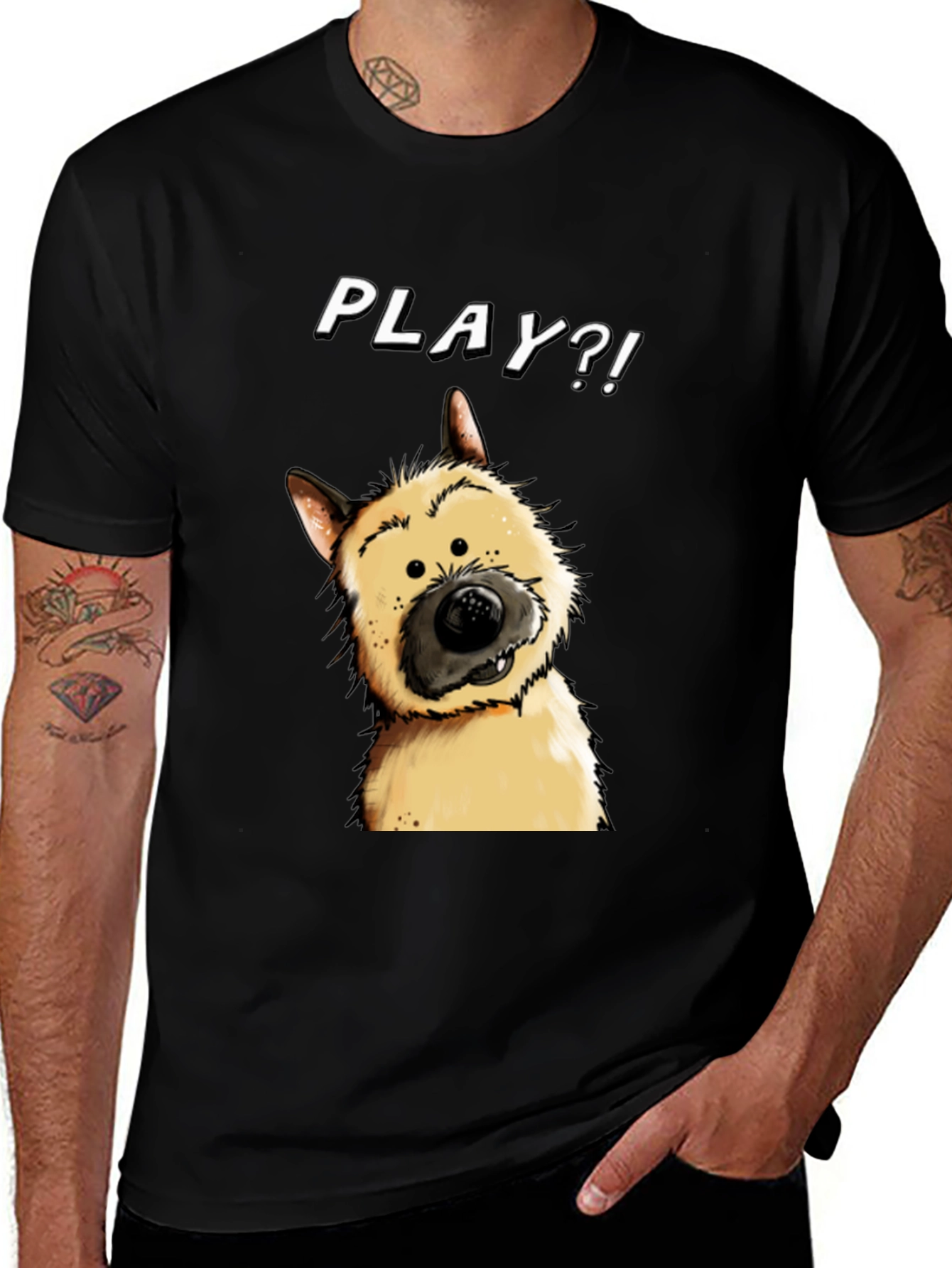 Variant 14 of Playful Dog Graphic Tee - Black Cotton T-Shirt
