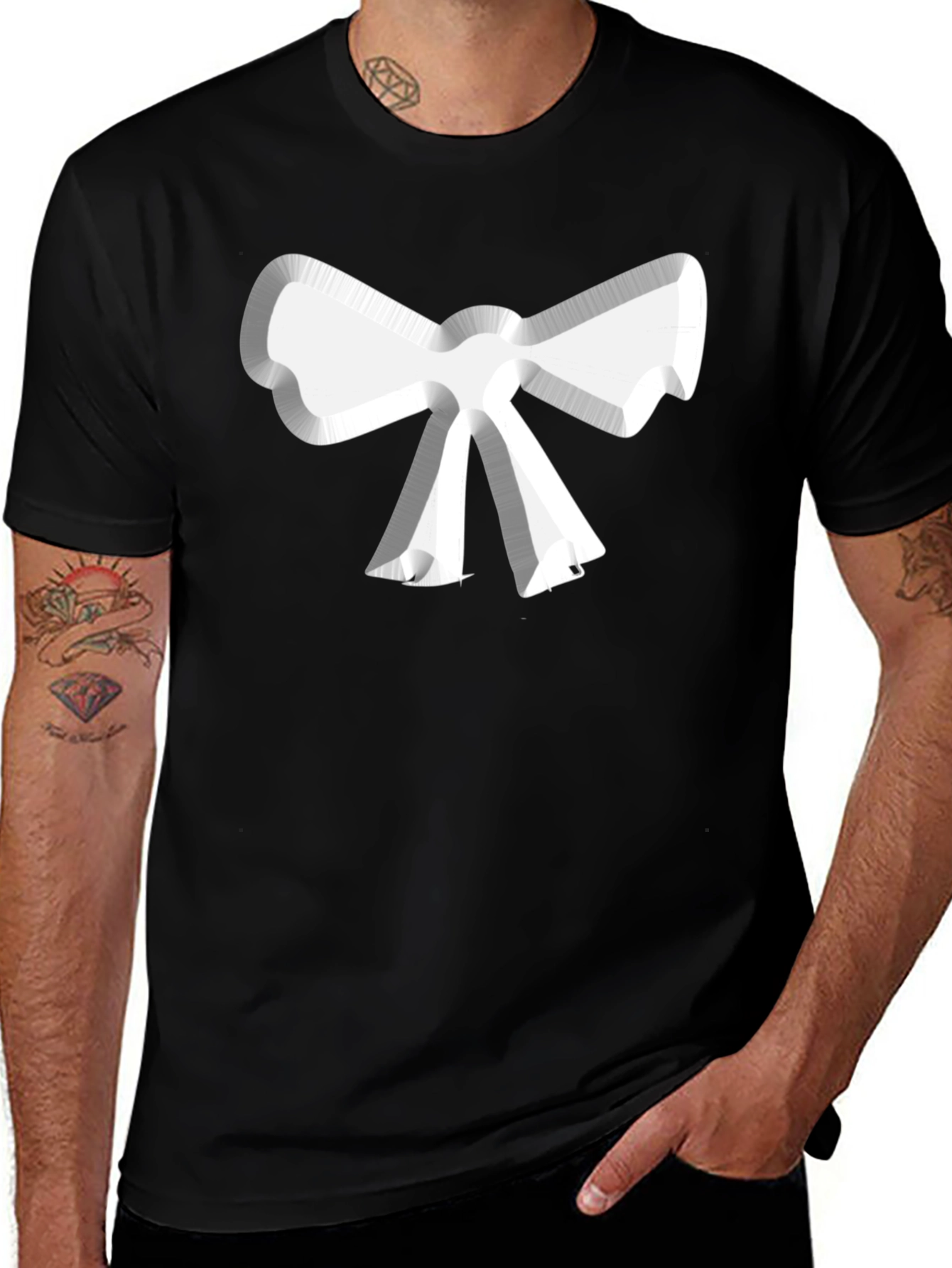Variant 21 of Black T-Shirt with 3D White Bow Graphic