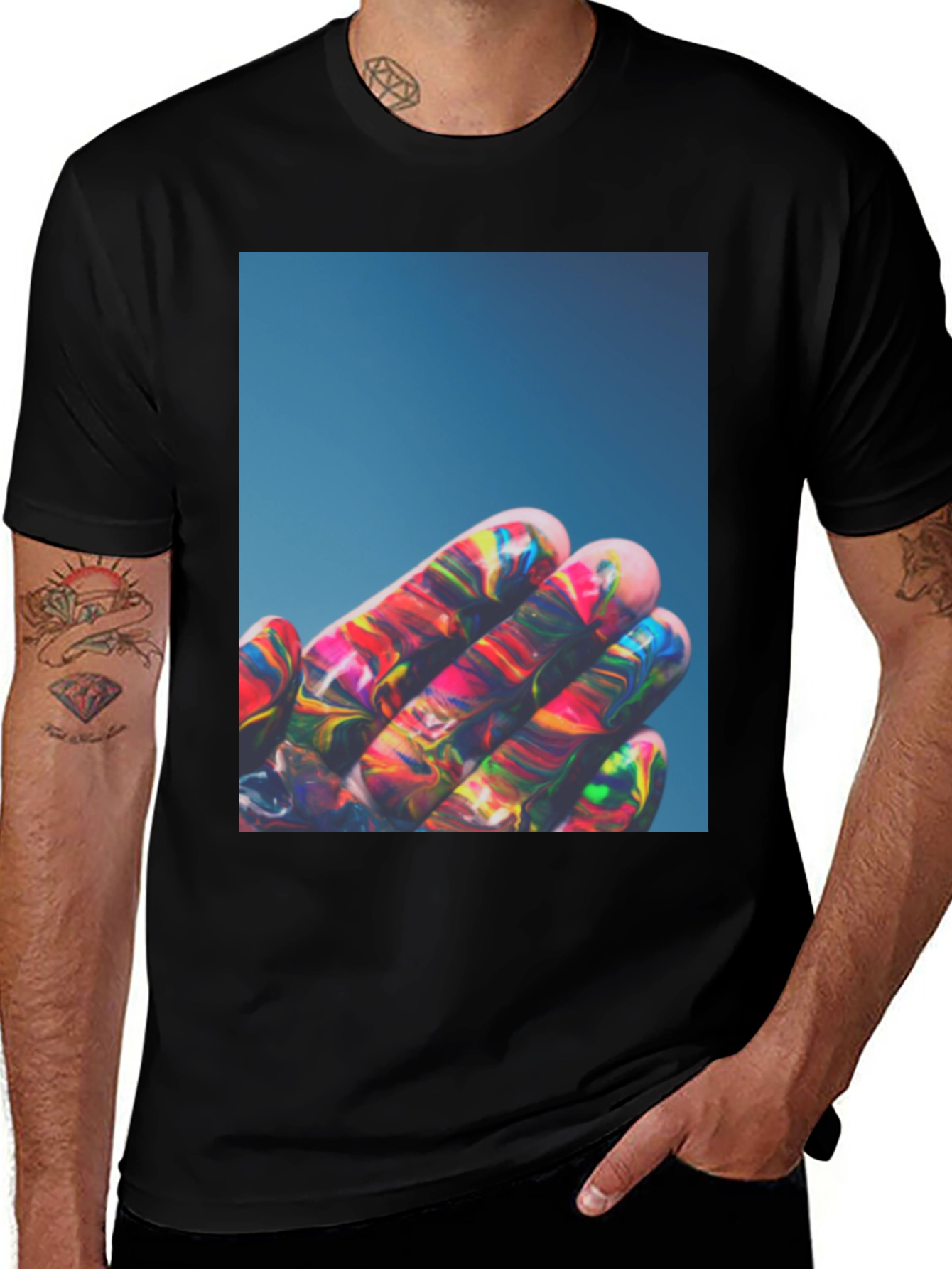 Variant 8 of Abstract Art T-Shirt - Colorful Painted Fingers Design