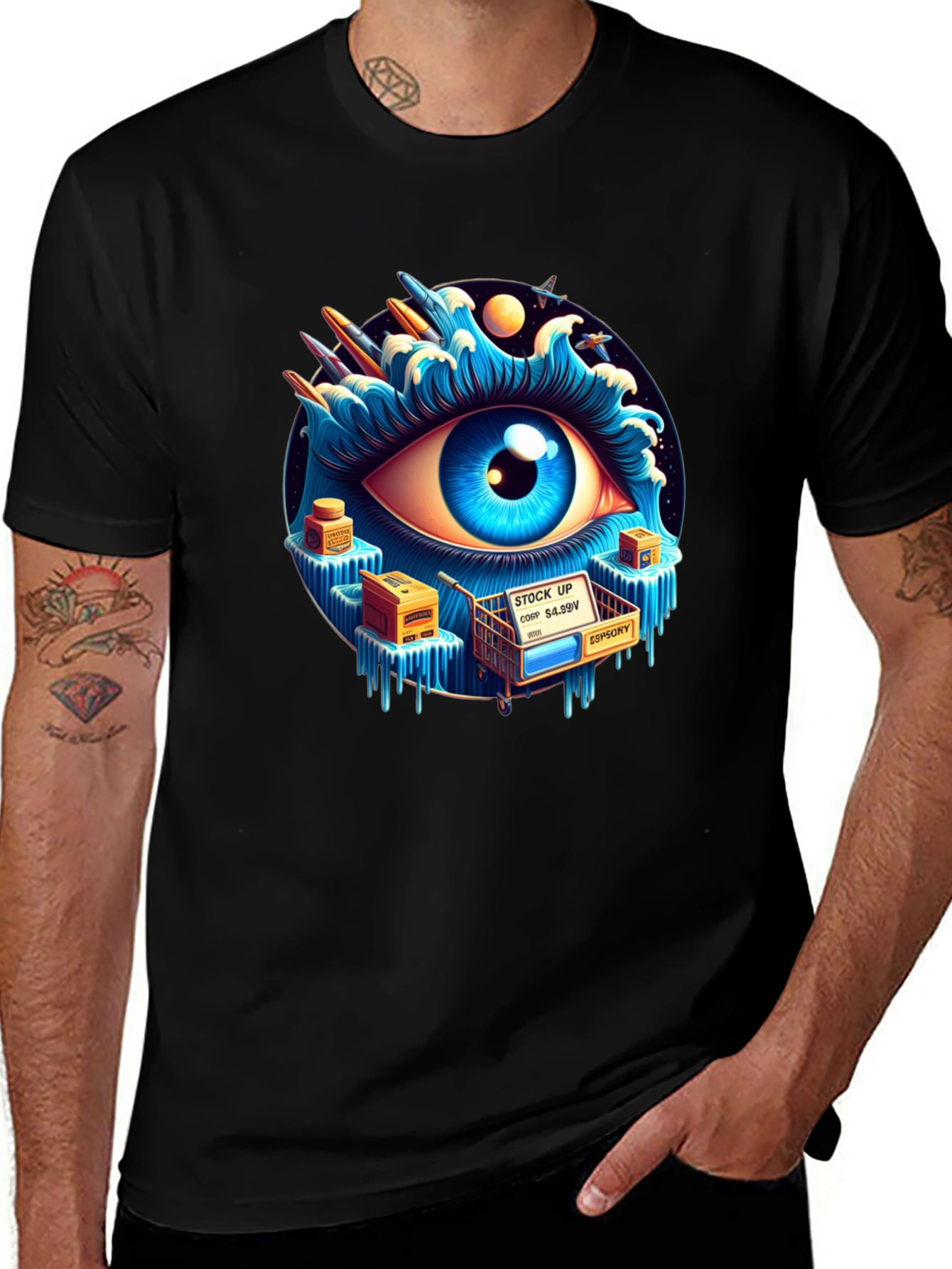 Variant 11 of Surreal Eye Wave T-Shirt - Black Graphic Tee