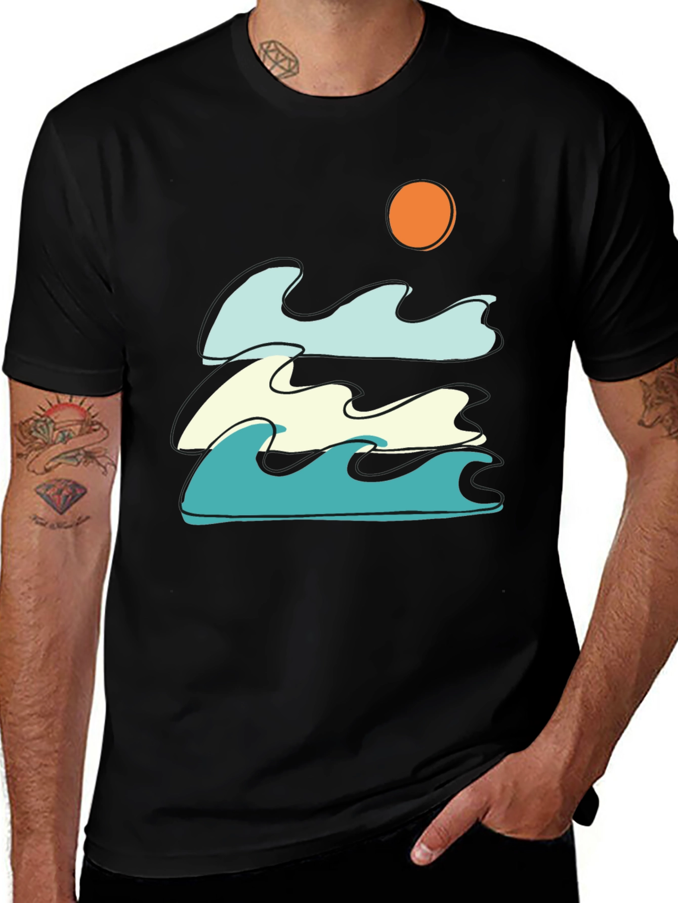 Variant 11 of Waves and Sun Graphic Tee - Black
