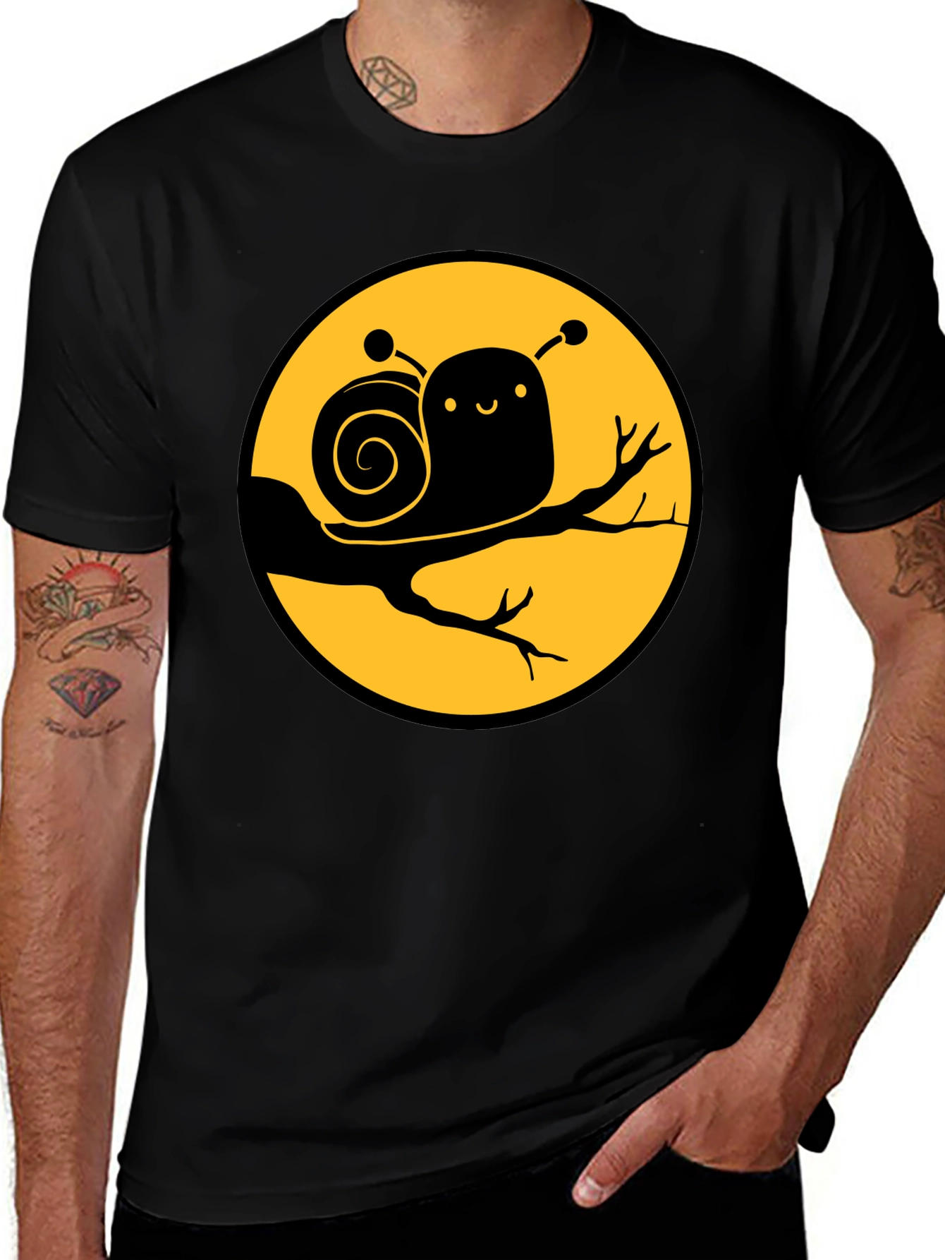 Variant 30 of Cute Snail Graphic Tee - Black Cotton T-Shirt