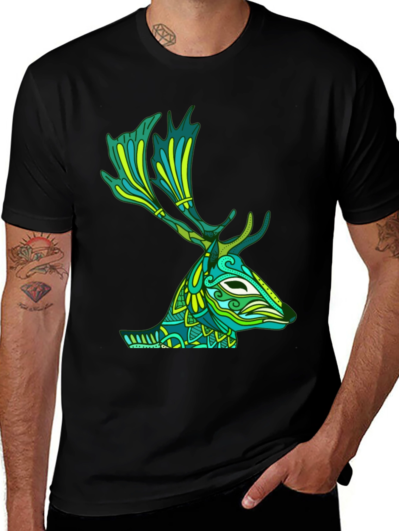Variant 10 of Deer Head Graphic Tee - Artistic Wildlife Design
