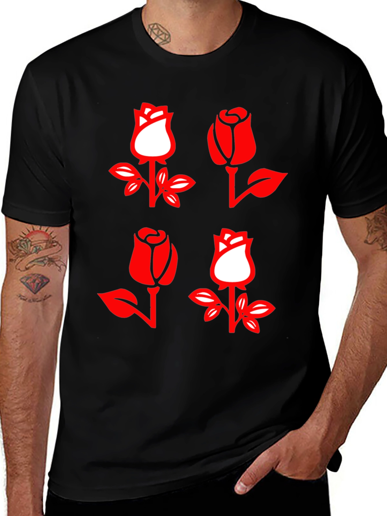 Variant 7 of Rose Patterned Graphic T-Shirt