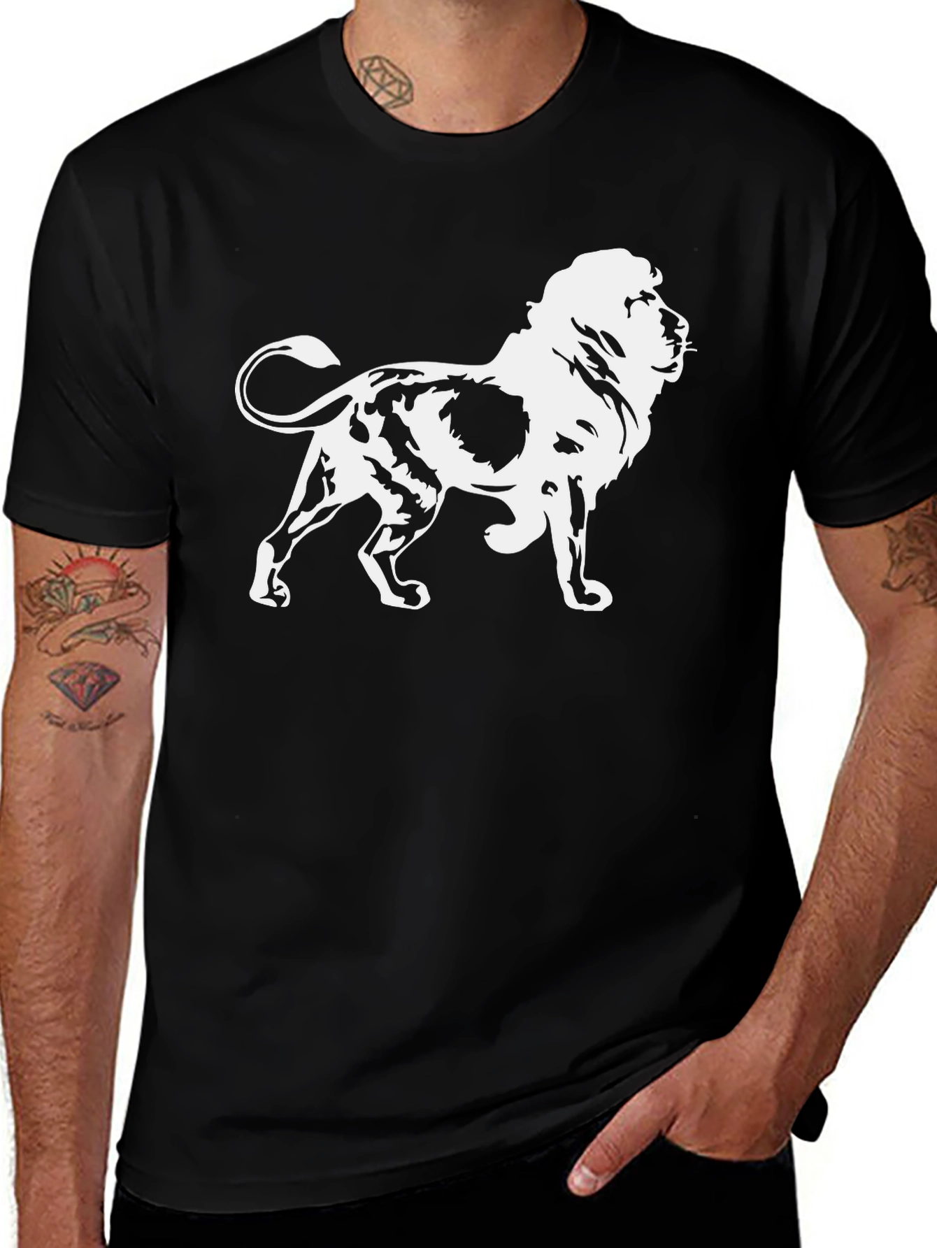 Variant 3 of Lion Graphic Print Black Tee