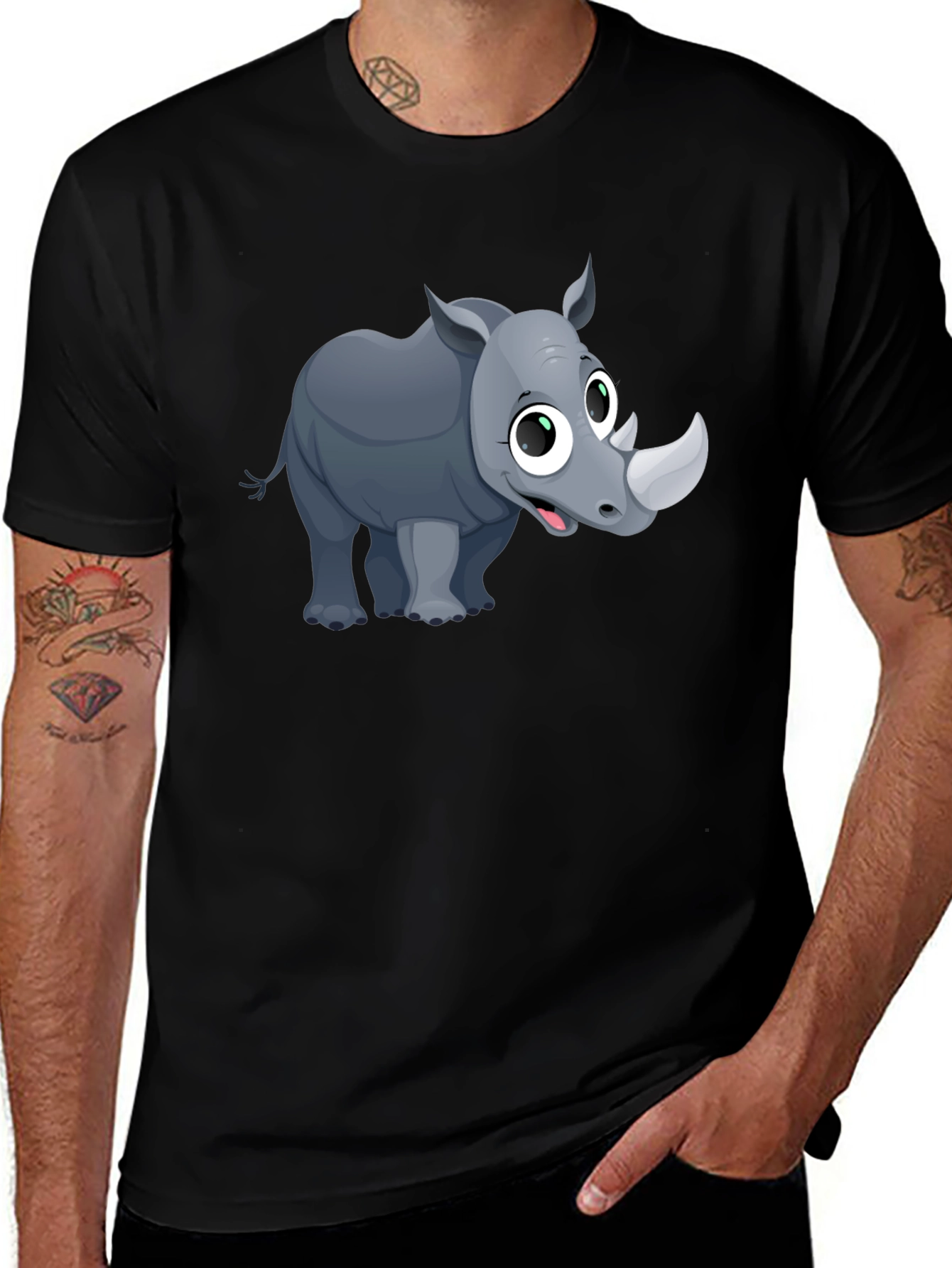 Variant 26 of Cartoon Rhino Graphic T-Shirt - Black